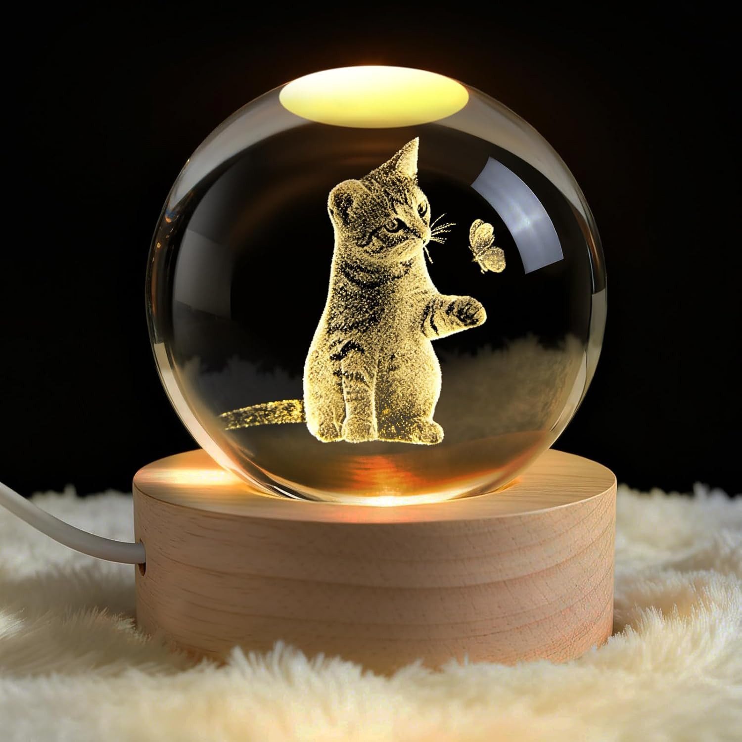 FELIXLEO LED Dekolicht 3D Planeten Kristallkugel mit LED Basis Dekoration Geschenk Astronomie