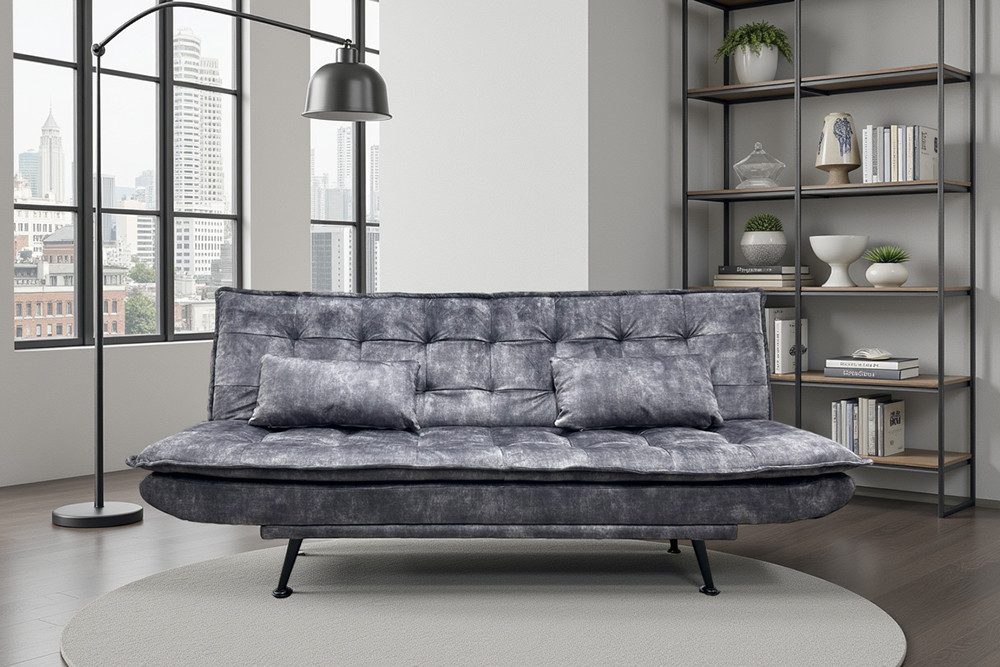 riess-ambiente Schlafsofa JAZZ 195cm grau – 3-Sitzer Sofa mit Bettfunktion, Samtbezug, modern, Einzelartikel 1 Teile, komfortable Ausziehcouch mit Polsterung – ideal fürs Gästezimmer