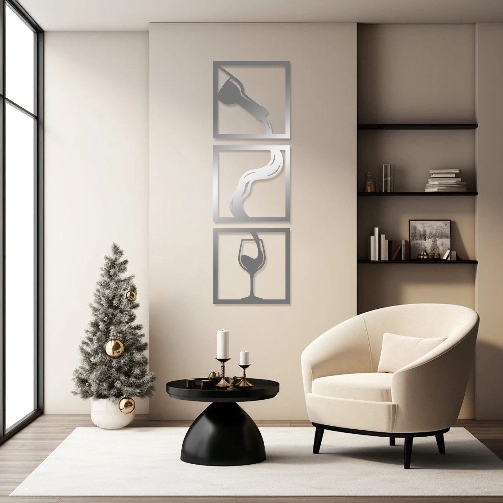 Jumpeak Wanddekoobjekt Dreifach-Wanddekoration mit rotem Wein,Weinglas,Bewegte Silhouette (3 St), Metall, 4 Farben, 53*53cm, Wanddekoration für das Wohnzimmer,Romantik