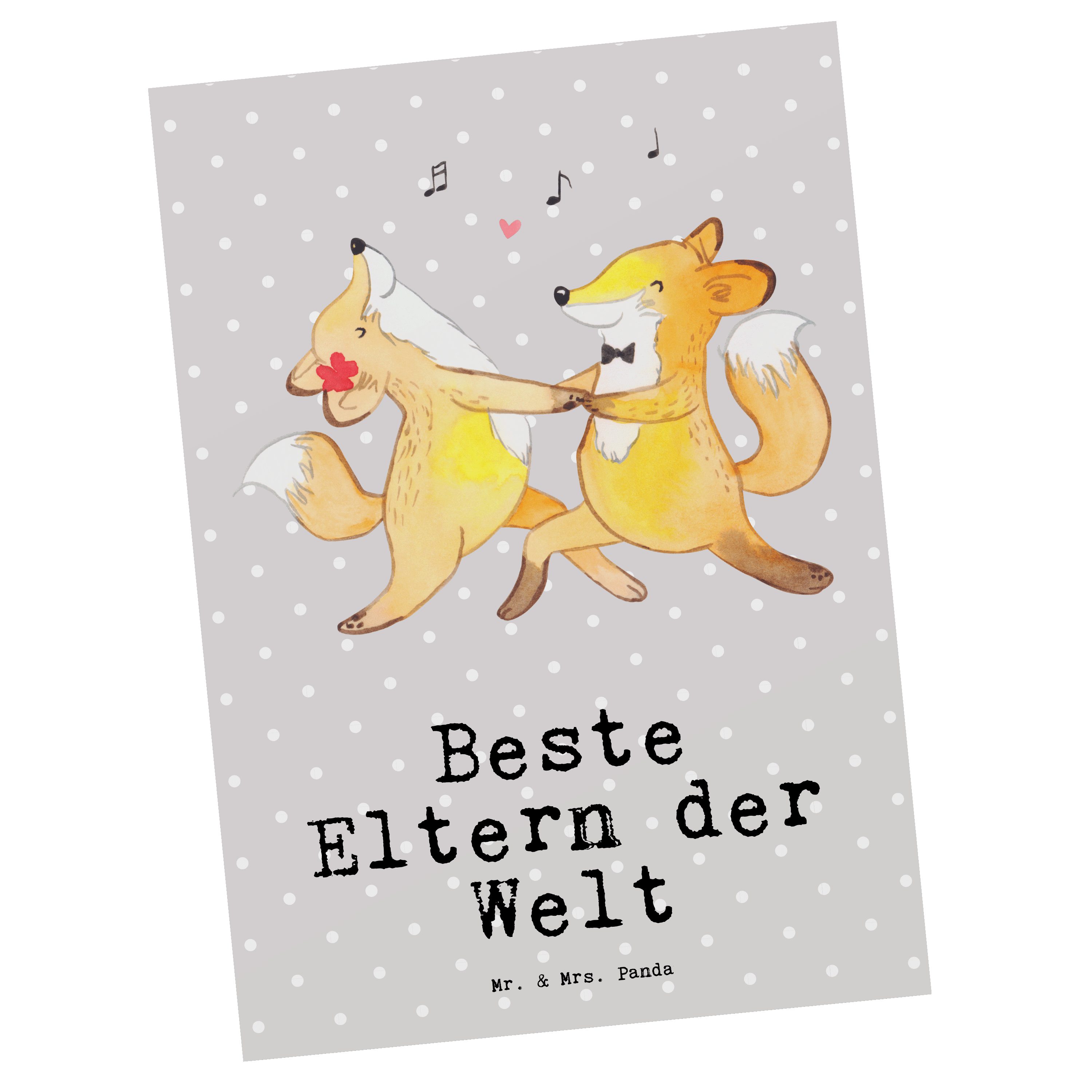 Mr. & Mrs. Panda Postkarte Fuchs Beste Eltern der Welt - Grau Pastell - Geschenk, Grußkarte, Dan