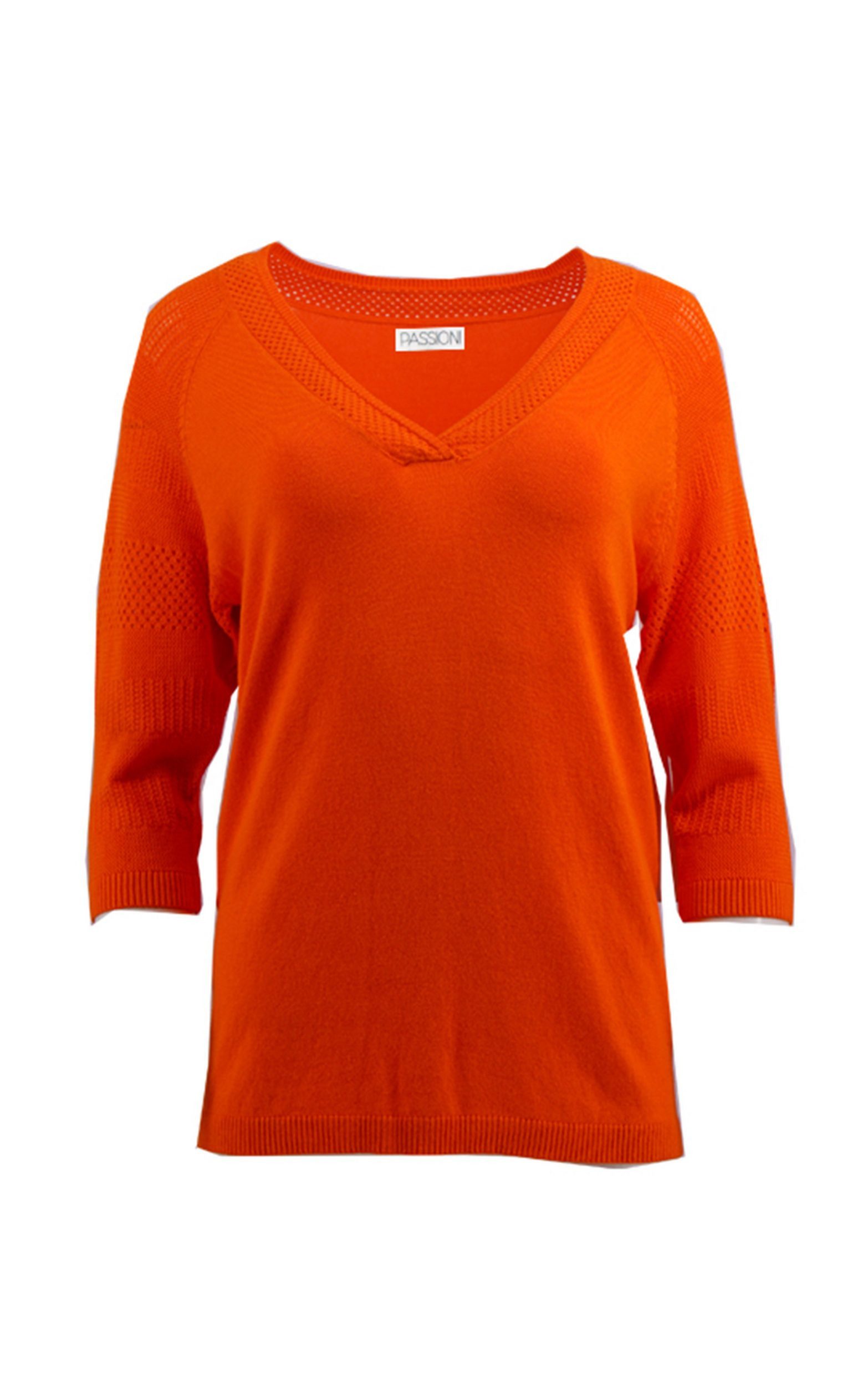 Passioni 3/4 Arm-Pullover mit perforierten V-ausschnitt Perforierte Ärmel günstig online kaufen