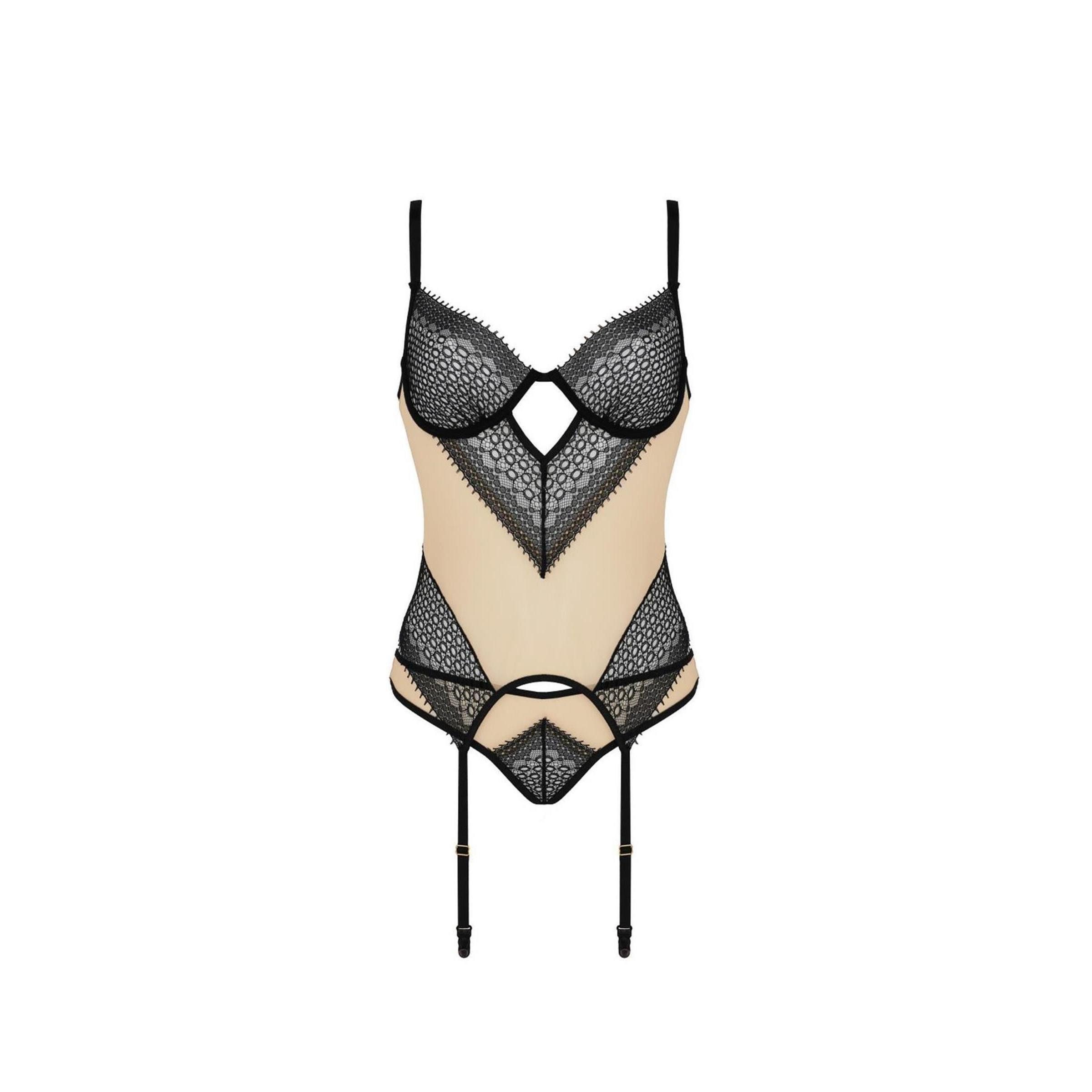 Casmir Corsage CA Denerys corset & thong beige-black - (L/XL,S/M)
