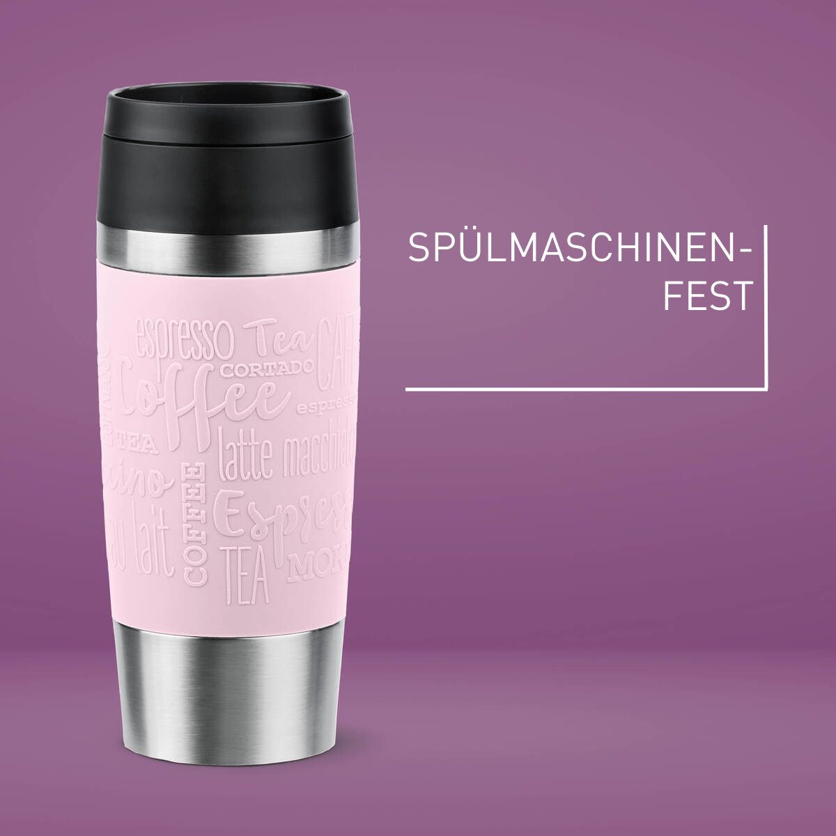 Emsa Thermobecher Travel Mug Classic, mit 360°-Trinköffnung, auslaufsicher, rutschfest, Edelstahl, Kunststoff, Silikon, 4h heiß, 8h kalt - 360 ml / 6h heiß, 12h kalt - 500 ml, 100% dicht