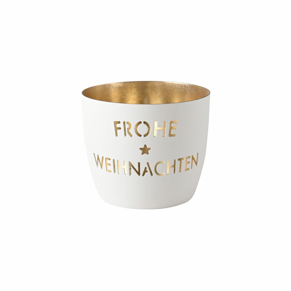 Giftcompany Windlicht Madras Frohe Weihnachten M Weiß, Gold, H 8.5 cm