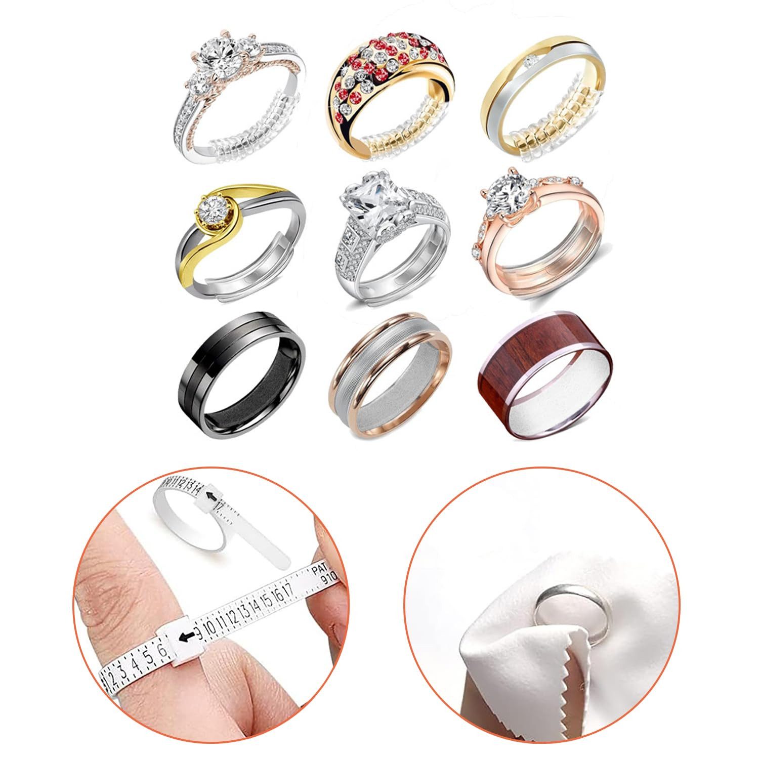 Coonoor Ringmaß 17 Stück Ringgrößenversteller Set (4 Transparente Spiralfaden für Ringgrößenbestimmung, 17-tlg., 8 Größen Transparente Ringeinsteller), mit Ring – Bild 5 von 5