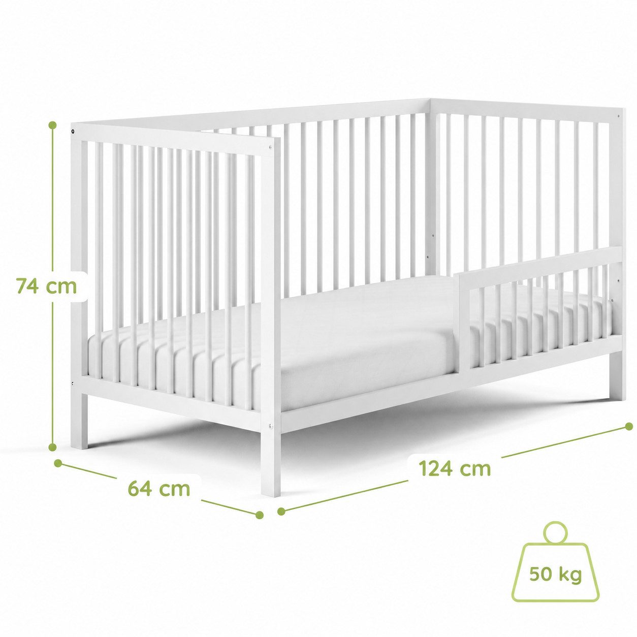 Kids Collective Babybett Kinderbett Gitterbett Baby Bett mit Rausfallschutz 60x120 70x140, stabiles Buchenholz, made in Europe 60x120 cm Weiß