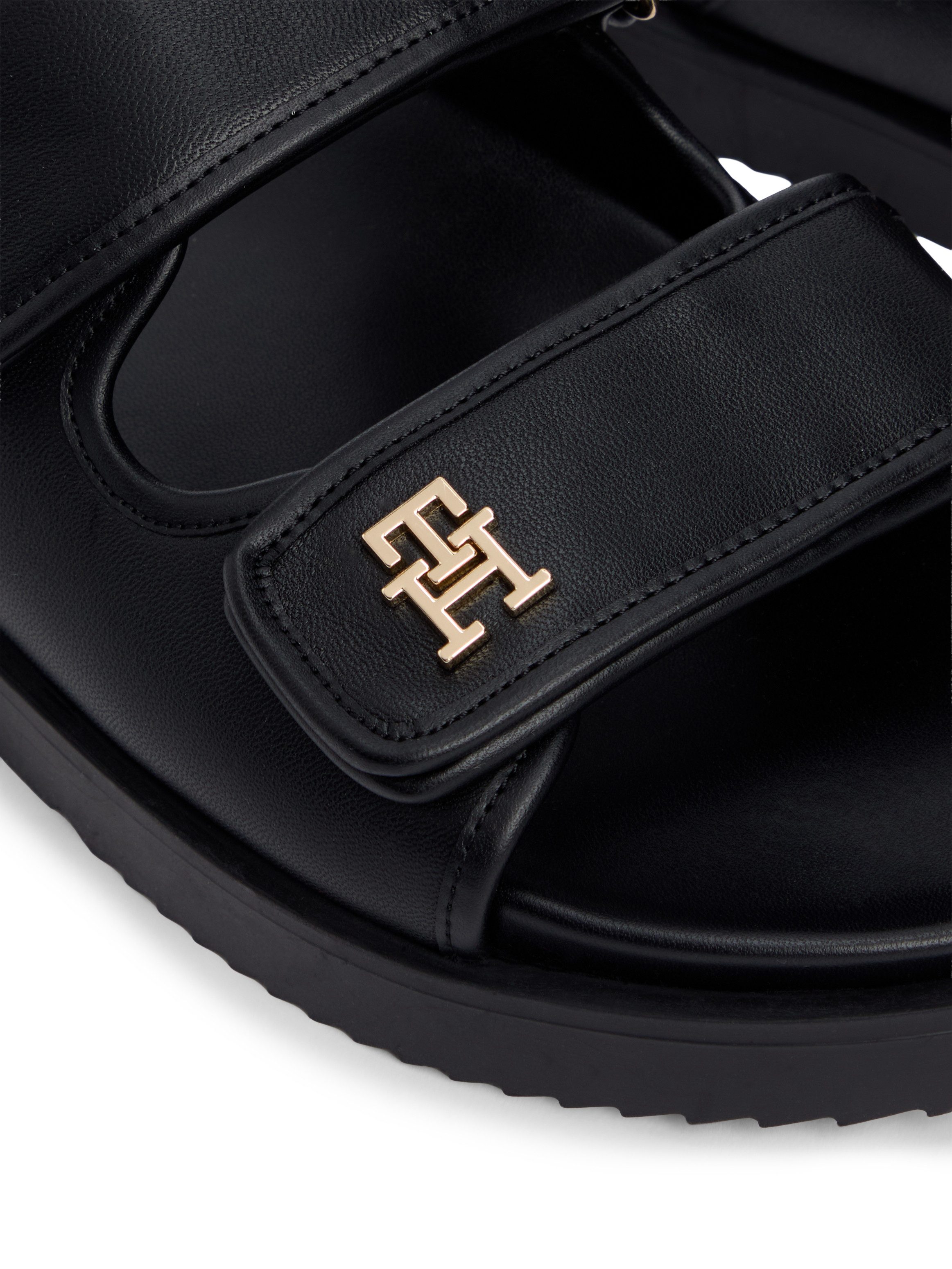 Tommy Hilfiger DOUBLE STRAP LEATHER SANDAL Pantolette Plateau, Sommerschuh, Schlupfschuh mit zwei Klettverschlüssen