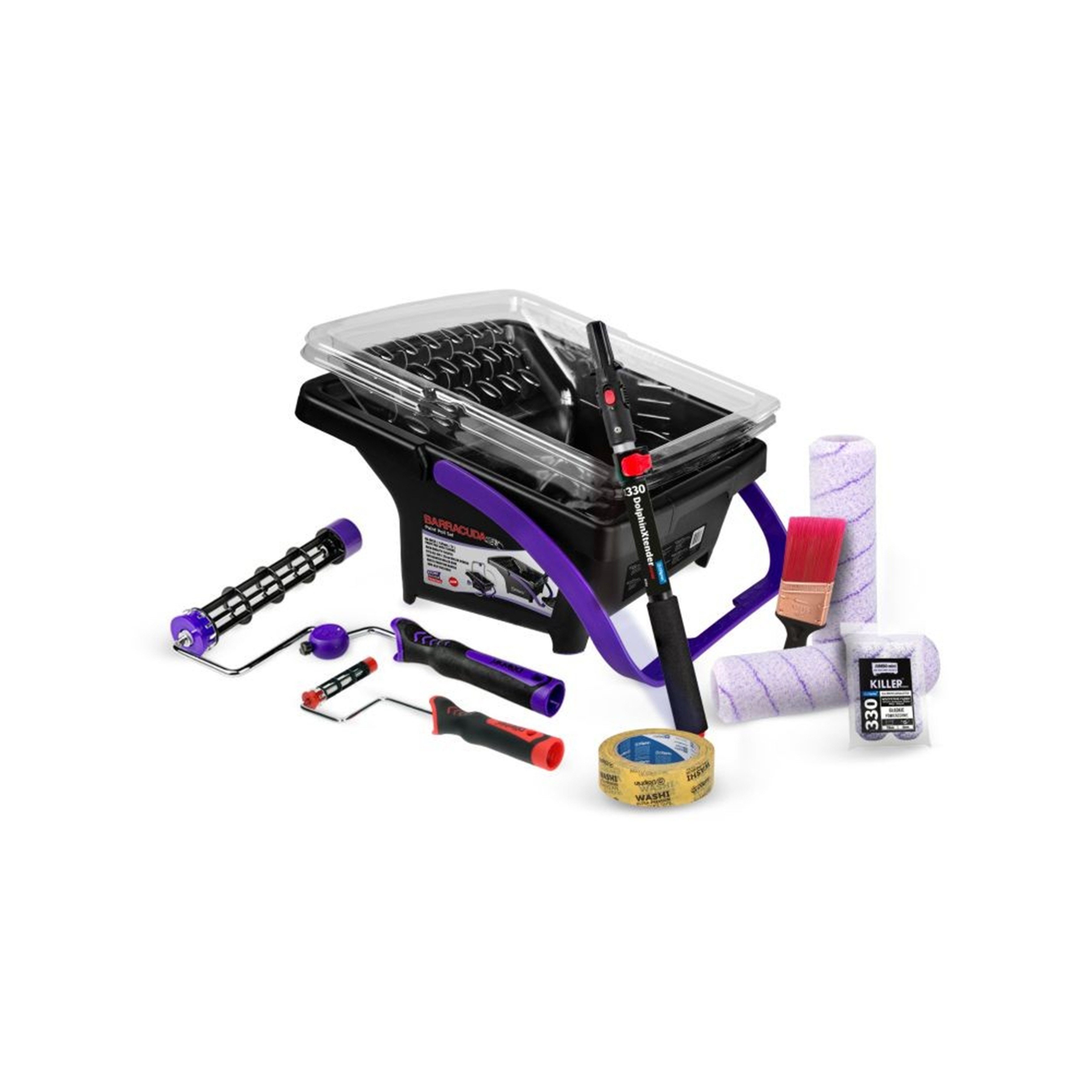 BlueDolphin Malerset Maler-Set Auswahlangebot Barracuda, (All-inclusiv-set, 12-tlg., 1 x Farbwanne, 2 x Einlagen, 2 x Griffe, 4 x Farbrollen, 1 x Pinsel), PREMIUM Set in Profi-Qualität