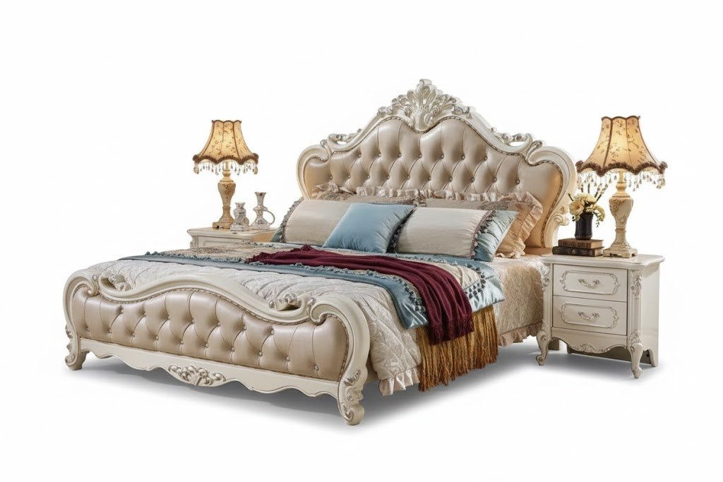 JVmoebel Schlafzimmer-Set Elegantes Set fürs Schlafzimmer: Bett & 2 Nachttische Sofort, (3-tlg., Bett + 2x Nachttisch), Made in Europa