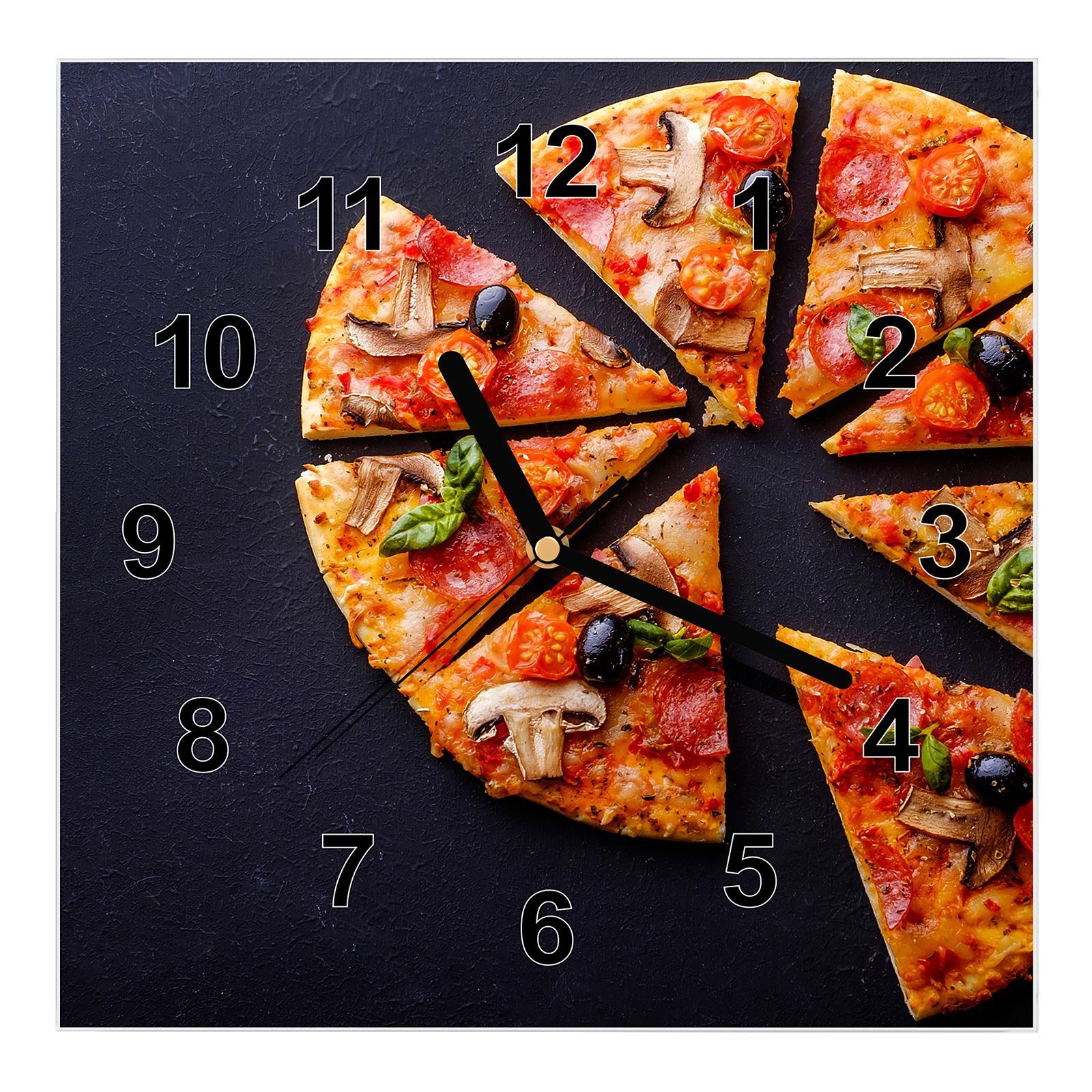 Primedeco 30 Wanduhr Motiv Glasuhr Pizzadreiecke cm x Wanduhr Größe Wandkunst 30 mit