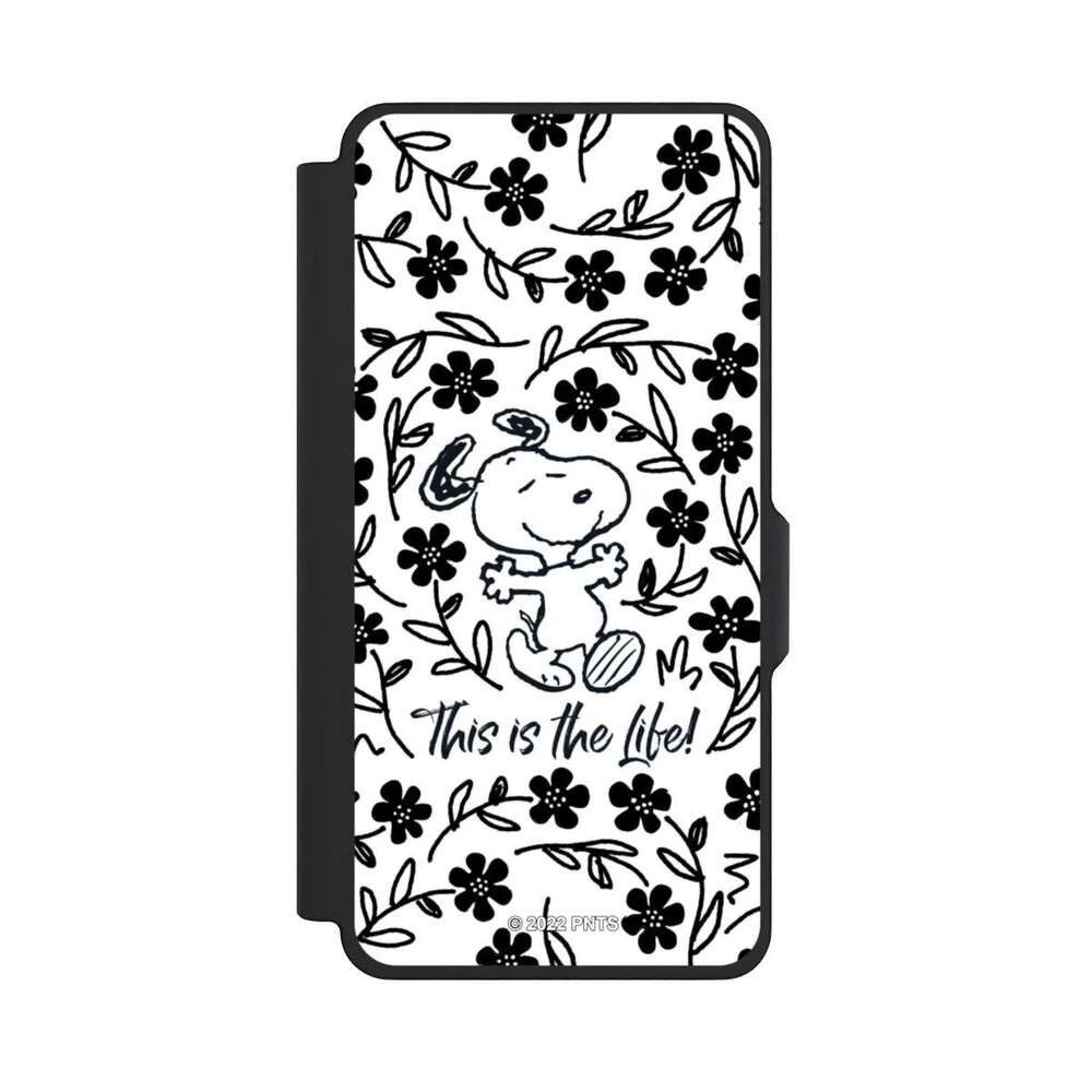NIVOCASE Handyhülle Peanuts Blumen Snoopy Snoopy Black and White This Is The Life, Samsung Galaxy S26+ Klapphülle Handyhülle aus Kunst Leder