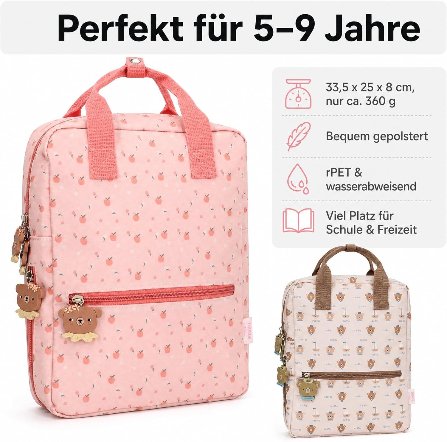LK Trend & Style Kinderrucksack von Eef Lillemor und Tutete (nur 360g leicht, Dank der Trolly-Lasche, großartig auch für Reisen), Design und Funktionalität, Tro – Bild 4 von 5