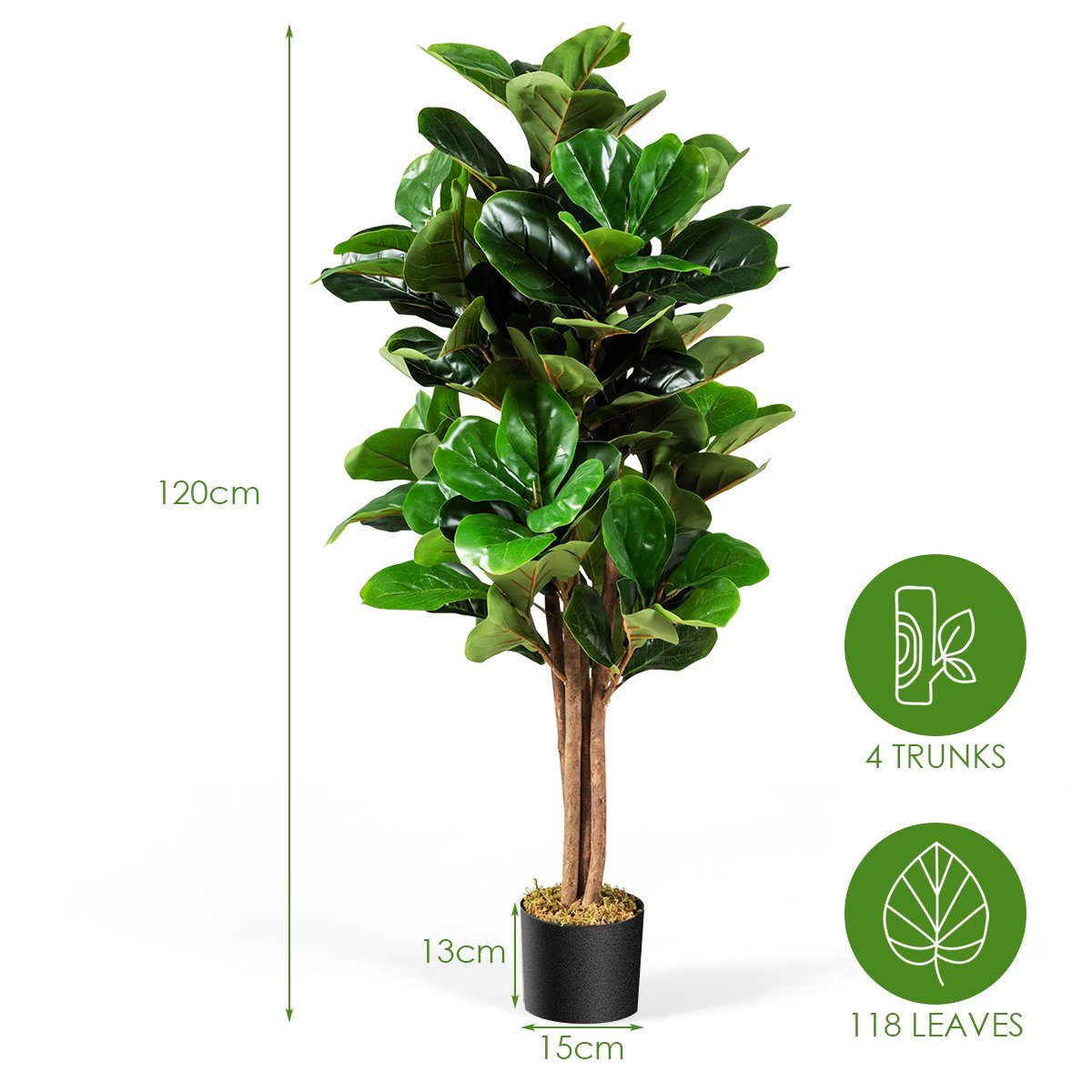 120cm Kunstpflanze, cm, 120 grün Topf, Feigenbaum, mit COSTWAY, Höhe