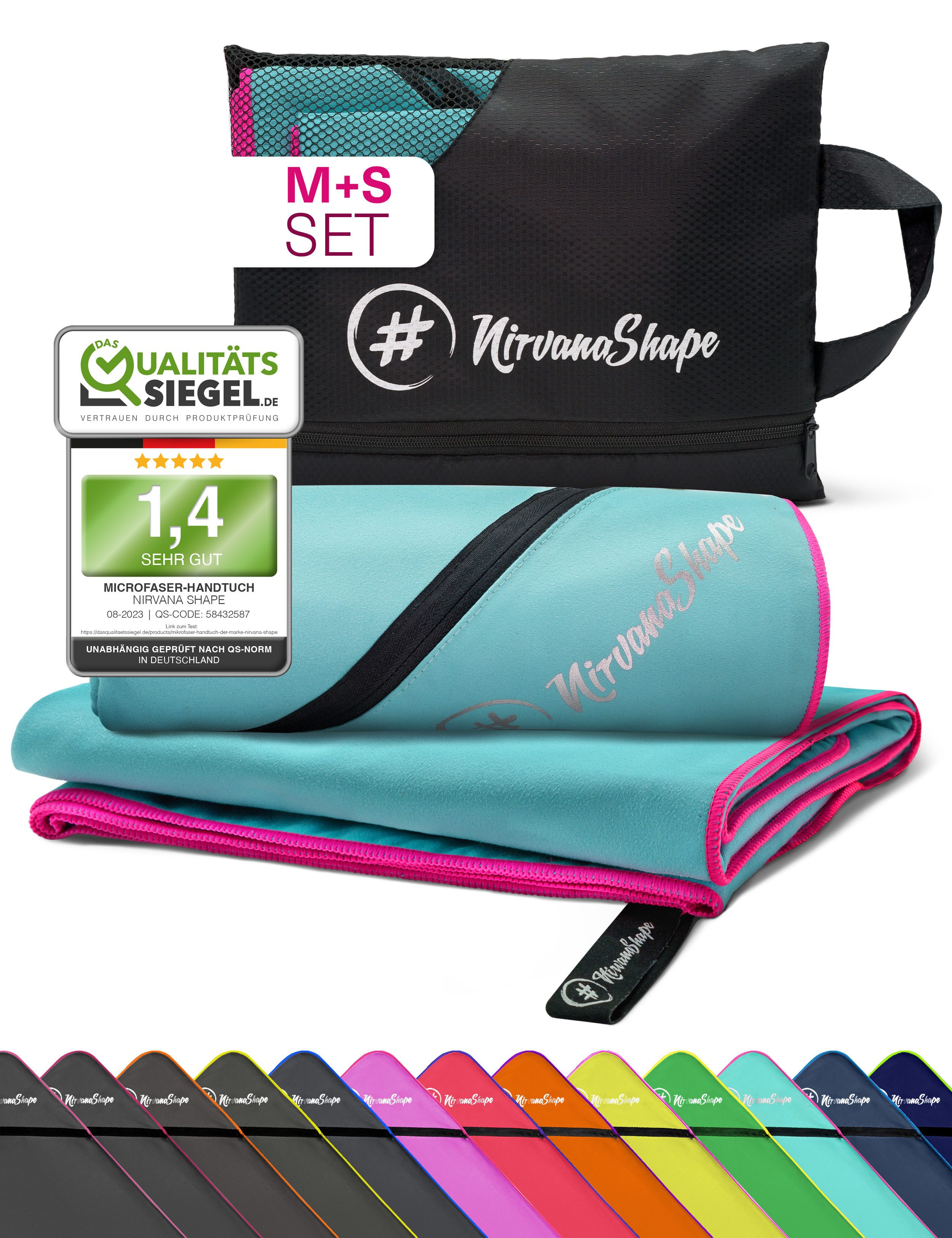 NirvanaShape Reisehandtuch Mikrofaser Handtuch, Badehandtuch, Reisehandtuch, Sporthandtuch, Ecktasche mit Reißverschluss, saugfähig, leicht, schnelltrocknend