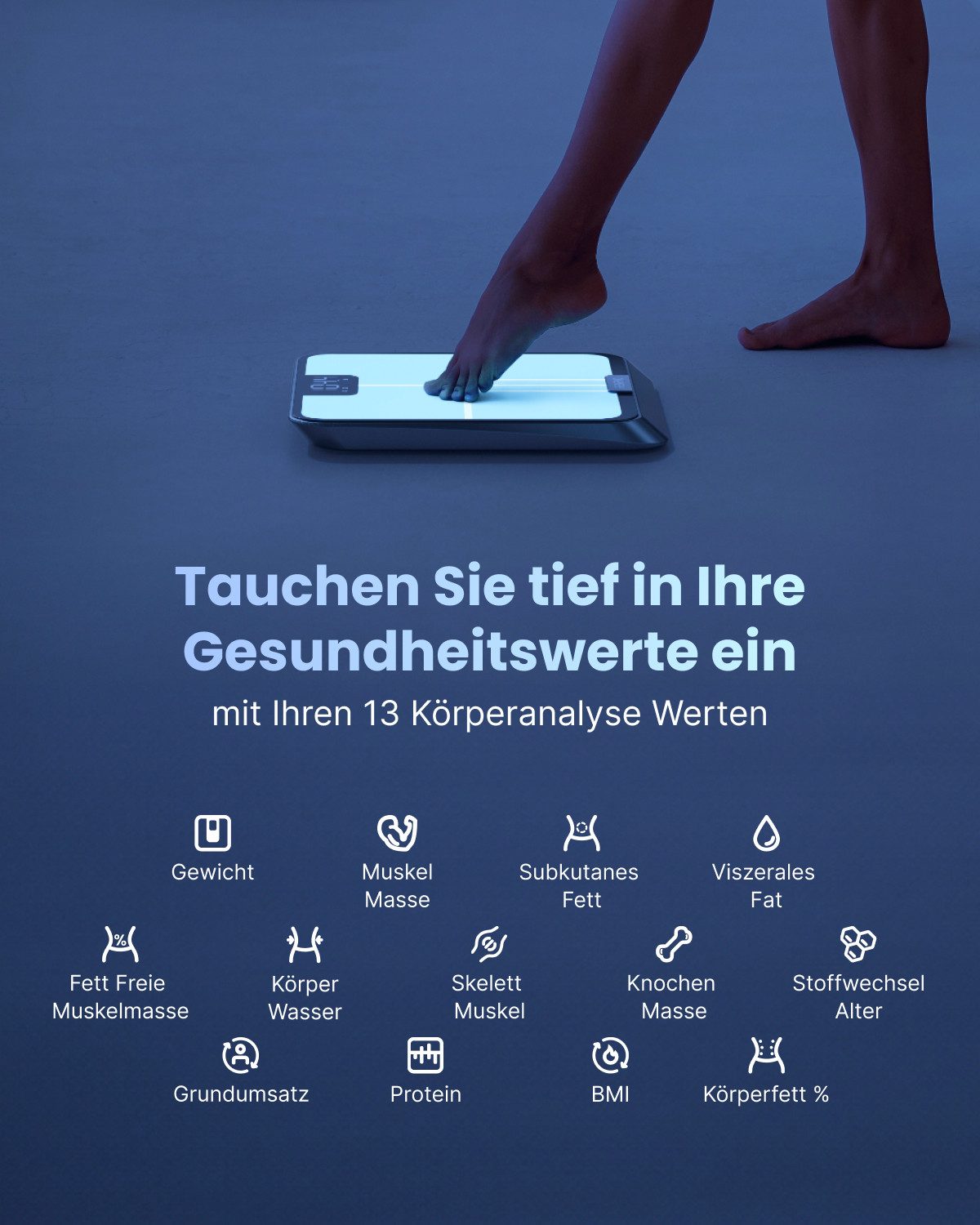 RENPHO Personenwaage Elis Chroma smarte Personenwaage, Lichteffekt der Waagenoberfläche nach Stimmung anpassbar