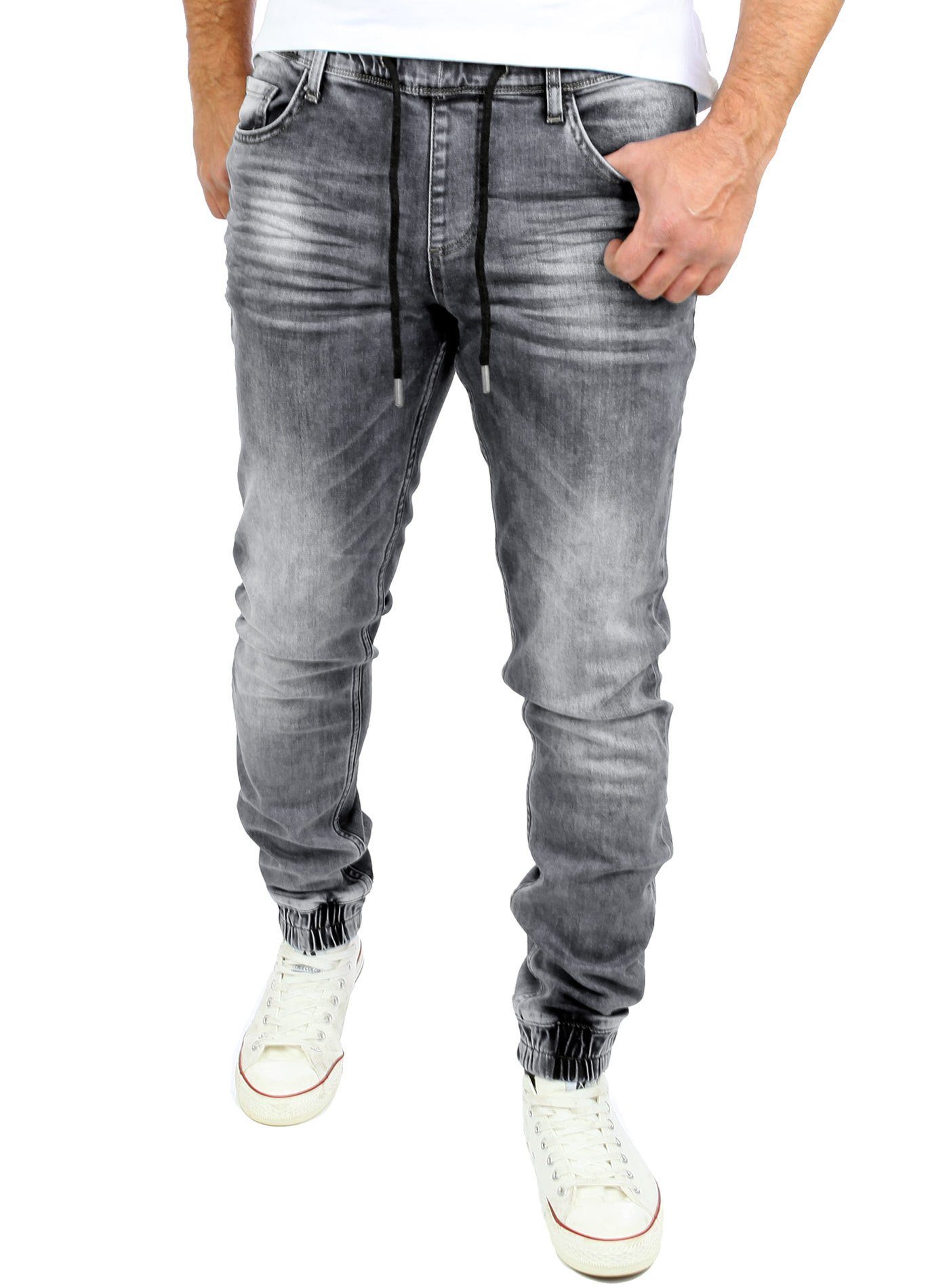Slim Fit Jogging-Denim Fit Look Jeans-Herren Slim Used Reslad Jogging-Hose Reslad grau Stretch-Jeans RS-2073 Stretch