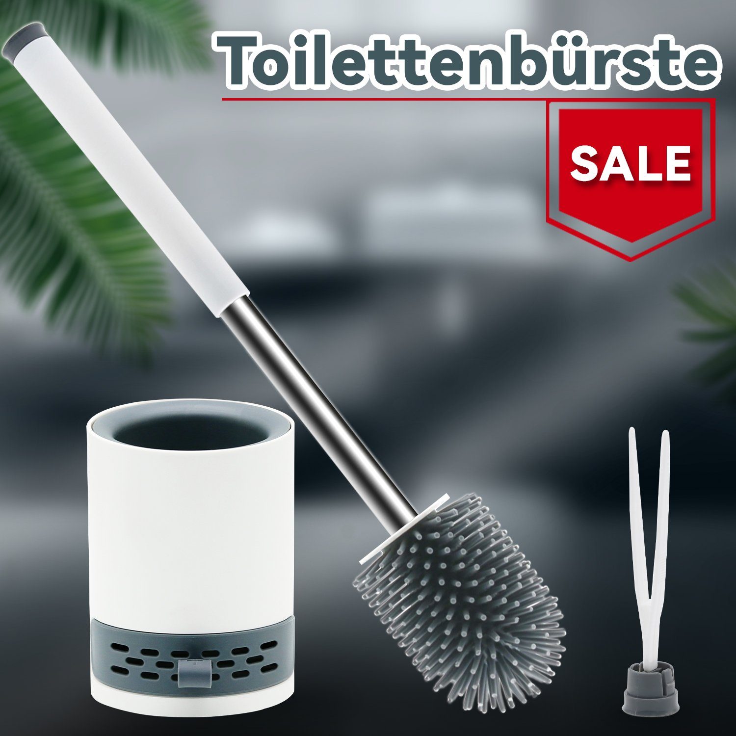 SONNI WC-Garnitur SONNI Bürste und Haltersatz Silikon Wandmontage Set, schnell & trocknendem Halter Boden Klobürsten Lüftungsschlitze Toilettenbürste