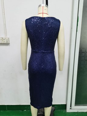 KIKI A-Linien-Kleid Sexy Paillettenkleid mit Rundhalsausschnitt und Schlitz vorne