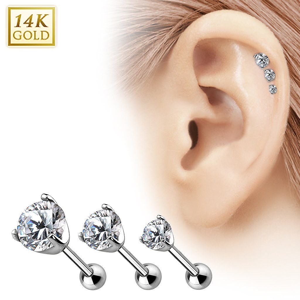 Taffstyle Piercing-Set Echt 585 Gold Tragus Helix Daith klaren Kristall, Piercing Stecker Knorpel Glitzer Cartilage Ohrpiercing Barbell Stab