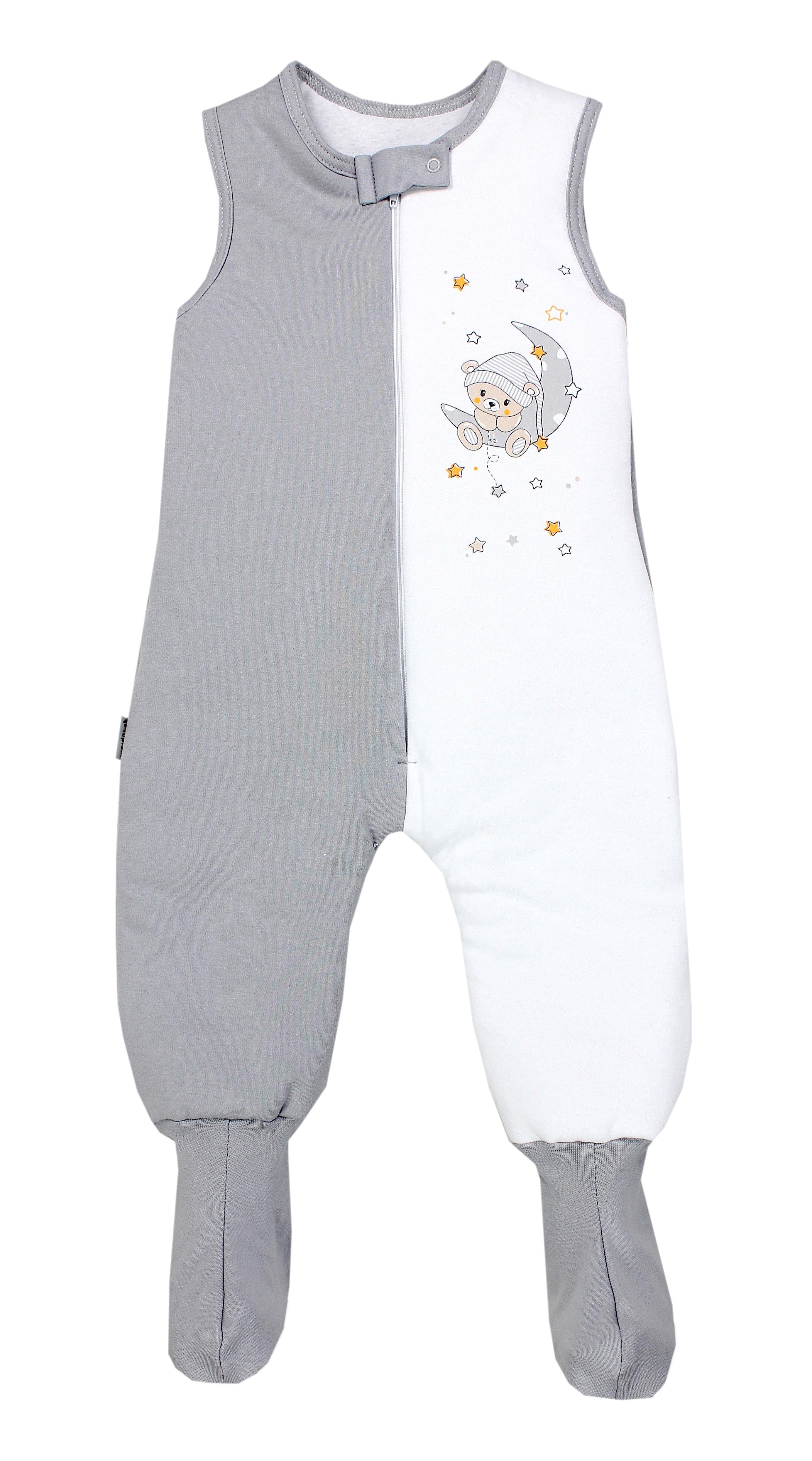 TupTam Babyschlafsack Winterschlafsack mit Beinen und Füßen OEKO-TEX zertifiziert, 2.5 TOG Bär auf Mond / Grau