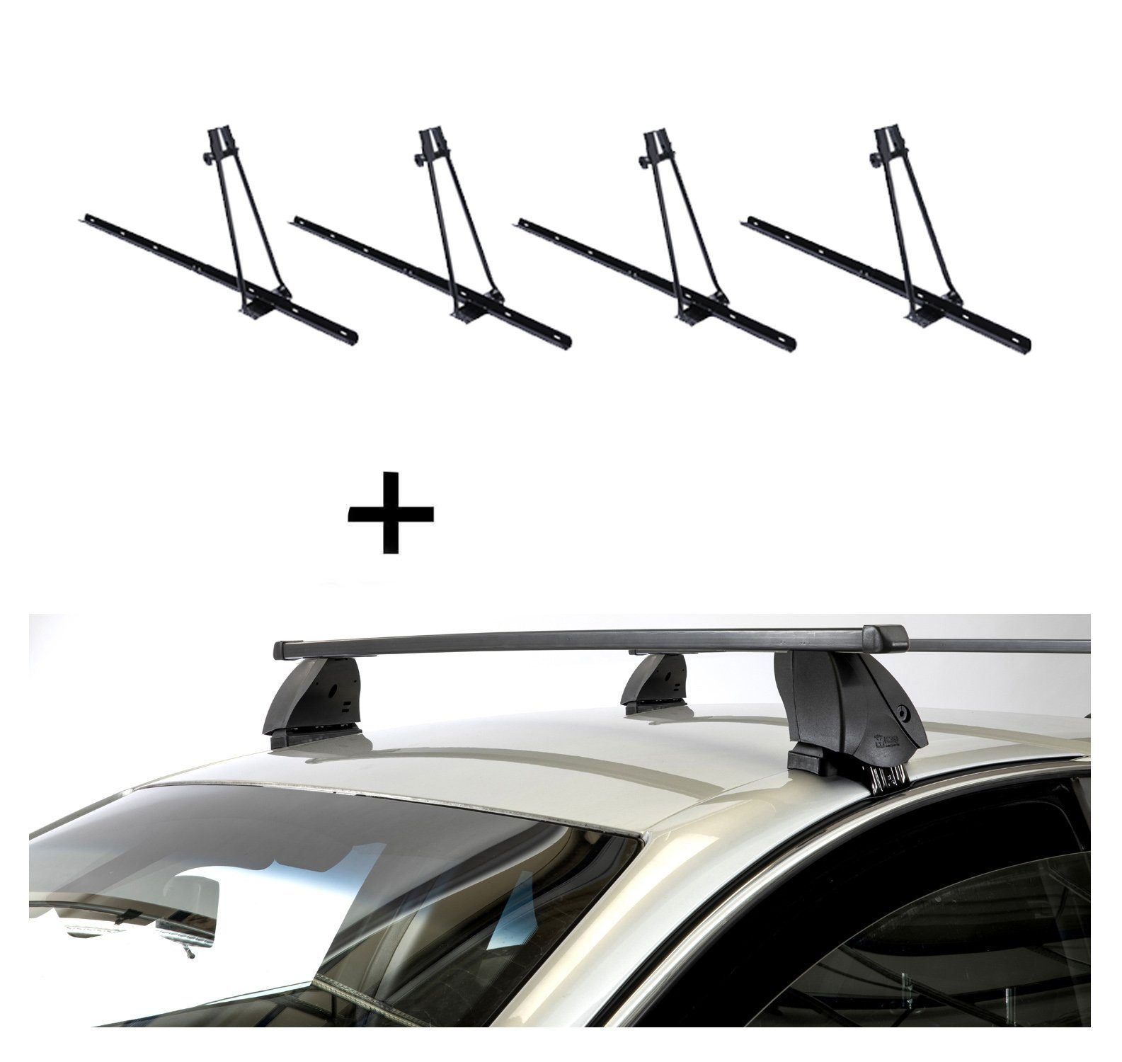 VDP Dachträger (Für Ihren Volkswagen Jetta (A6) (4Türer) ab 10, Fahrradträger und Dachträger im Set), 4x Fahrradträger ORION + Dachträger K1 MEDIUM kompatibel mit Volkswagen Jetta (A6) (4Türer) ab 10