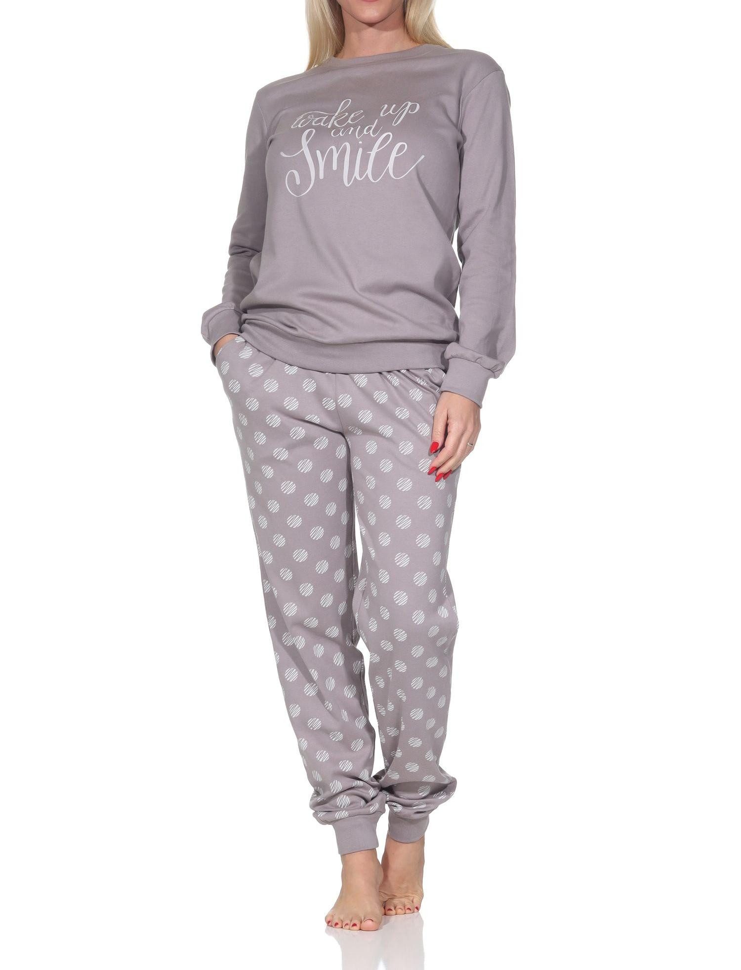 Pyjama Normann Damen Schlafanzug in Kuschel Interlock Qualität Tupfen Optik