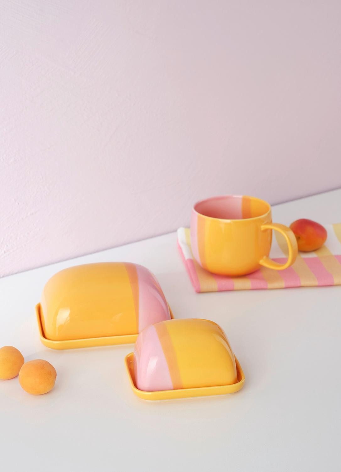 ASA SELECTION Butterdose Butterdose JOY, 15,5 x 12,5 cm, Orange, Rosa, Porzellan, (1-tlg), Porzellan