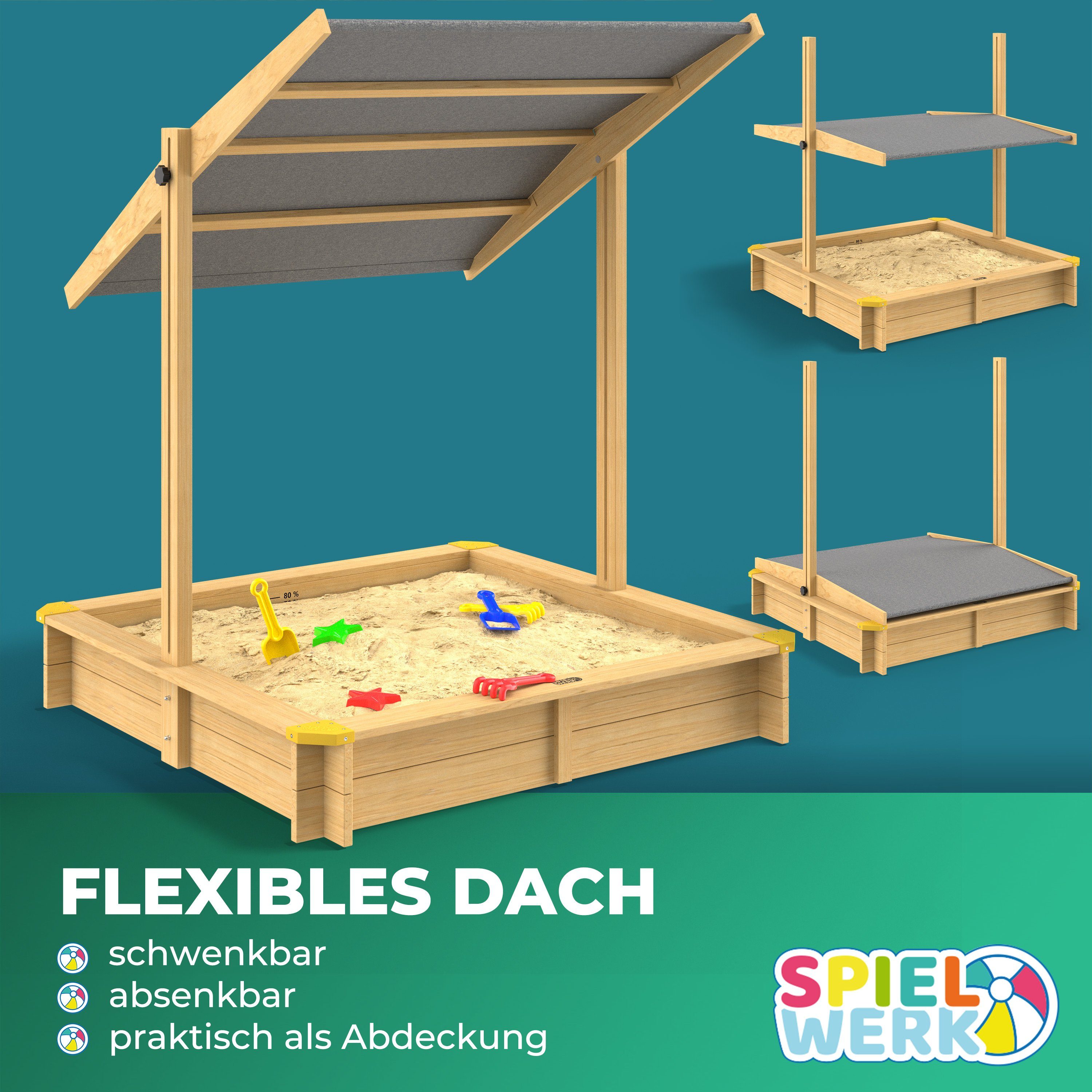 Spielwerk Sandkasten, Samu mit Dach 120x120cm günstig online kaufen