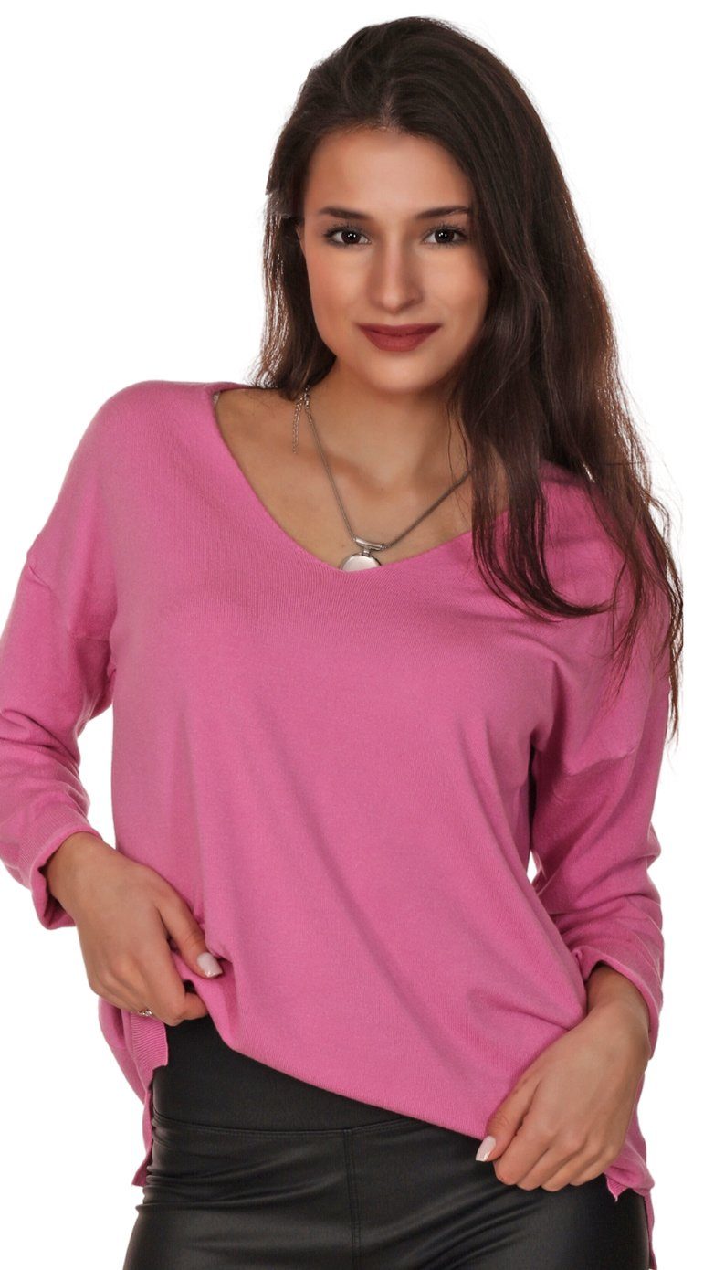 Charis Moda V-Ausschnitt-Pullover Pullover Basicstyle Langarm V-Ausschnitt Pink