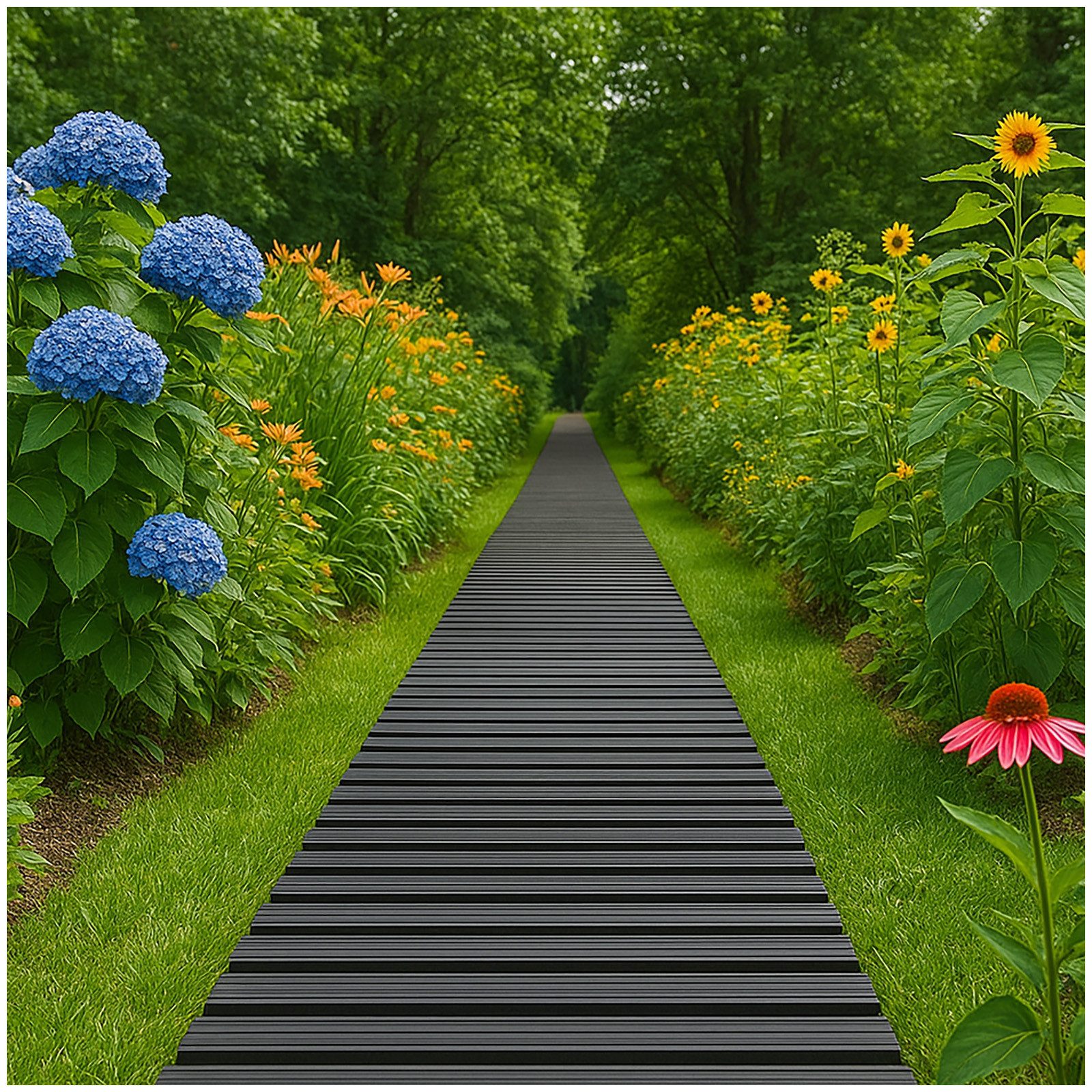 HTI-Living Gartensteg Gartenweg 520 cm Holzbohlenoptik Grau, 30x524 cm, Set, 64-St., 64 Module inkl. Verbindungselementen, Gehweg Rollweg leicht zu verlegen