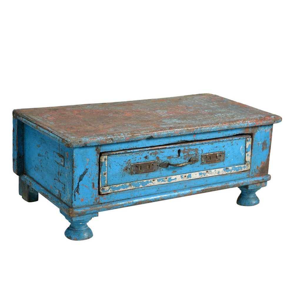 Luxury-Park-Direct Kommode Indien 1940 massive kleine Truhe shabby chic look azurblaues Finish Gu