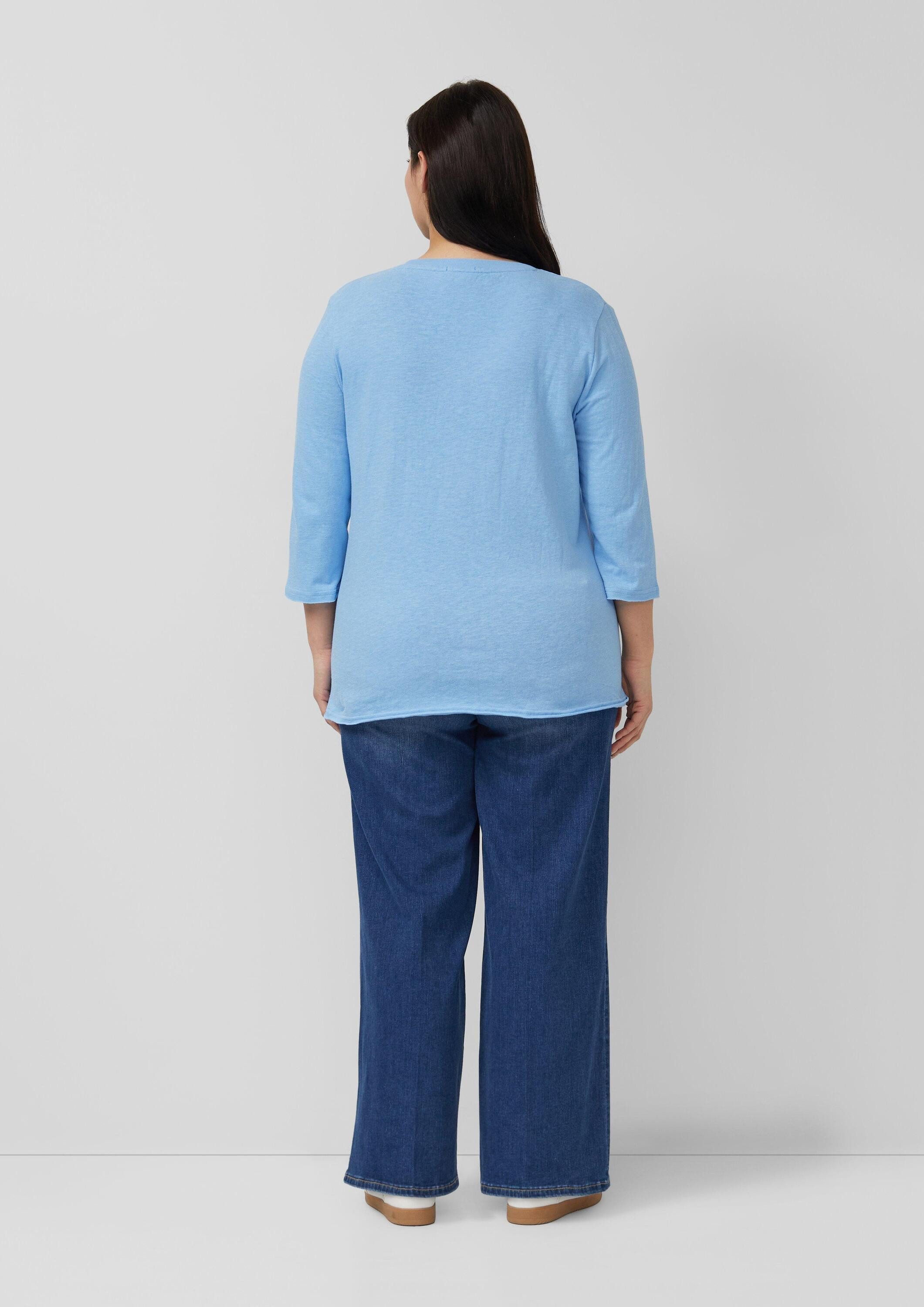s.Oliver 3/4-Arm-Shirt T-Shirt Jersey-T-Shirt mit Flammgarnstruktur und gerundetem Saum