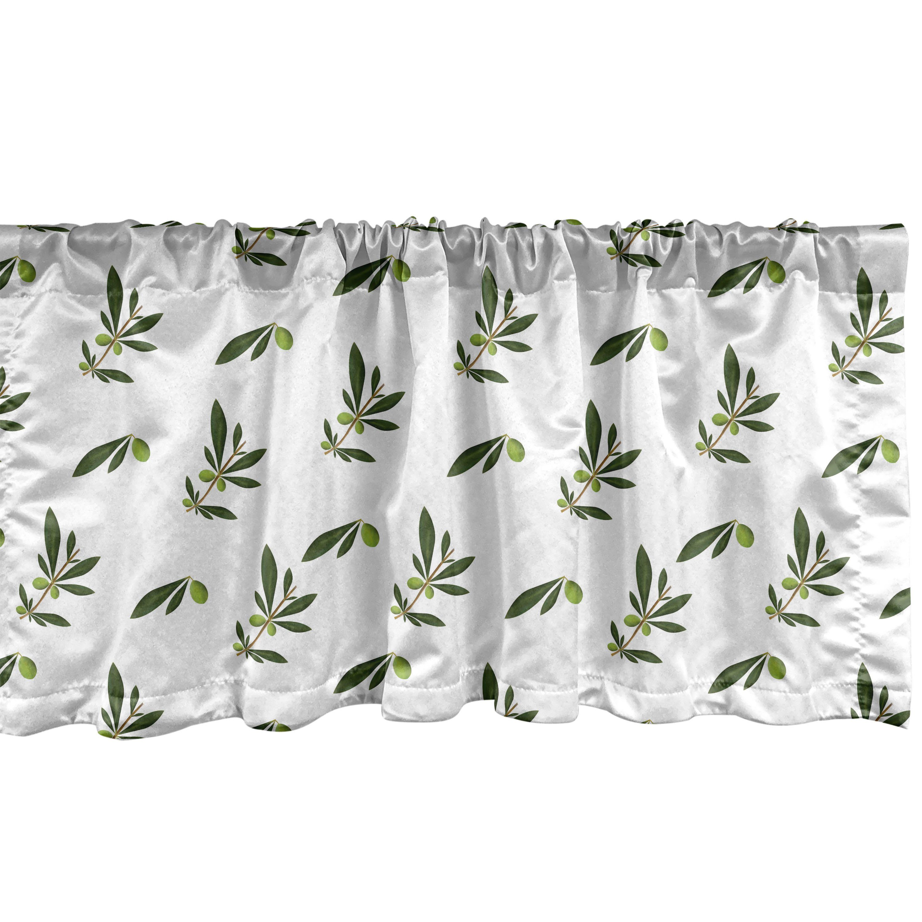 Scheibengardine Vorhang Volant für Küche Schlafzimmer Dekor mit Stangentasche, Abakuhaus, Microfaser, Olive Repetitive Blätter und Zweige