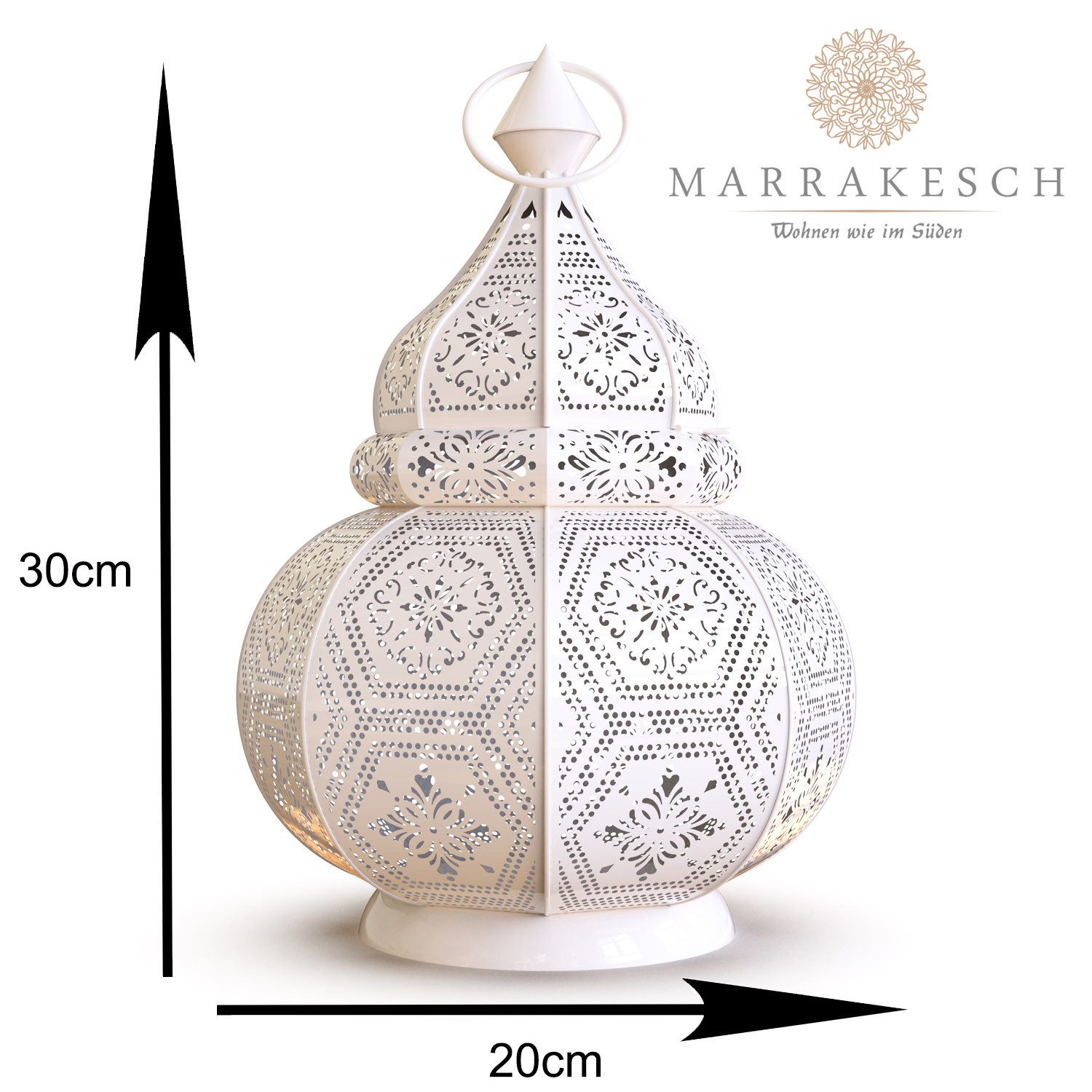 Marrakesch Orient & Mediterran Interior Teelichthalter Orientalische Laterne Windlicht Maha aus Metall in Weiß 30 cm Deko (1 St), Handarbeit