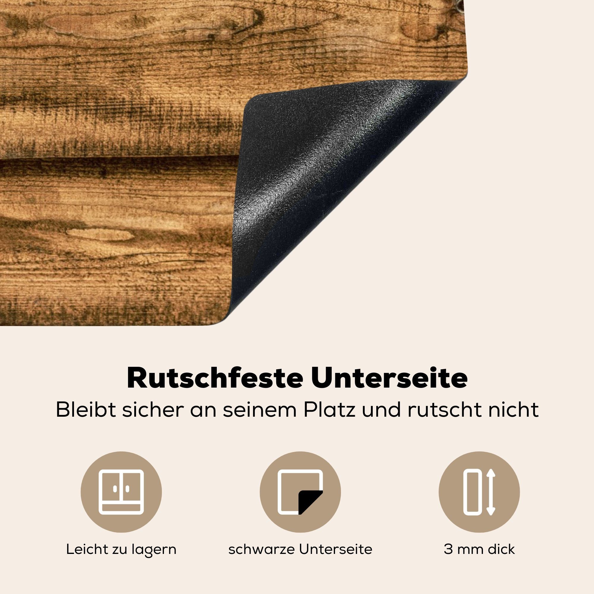 für cm, - Herdblende-/Abdeckplatte 81x52 Holz, küche, Schutz Vinyl, - Rustikal Induktionskochfeld MuchoWow Regale (1 die tlg), Ceranfeldabdeckung