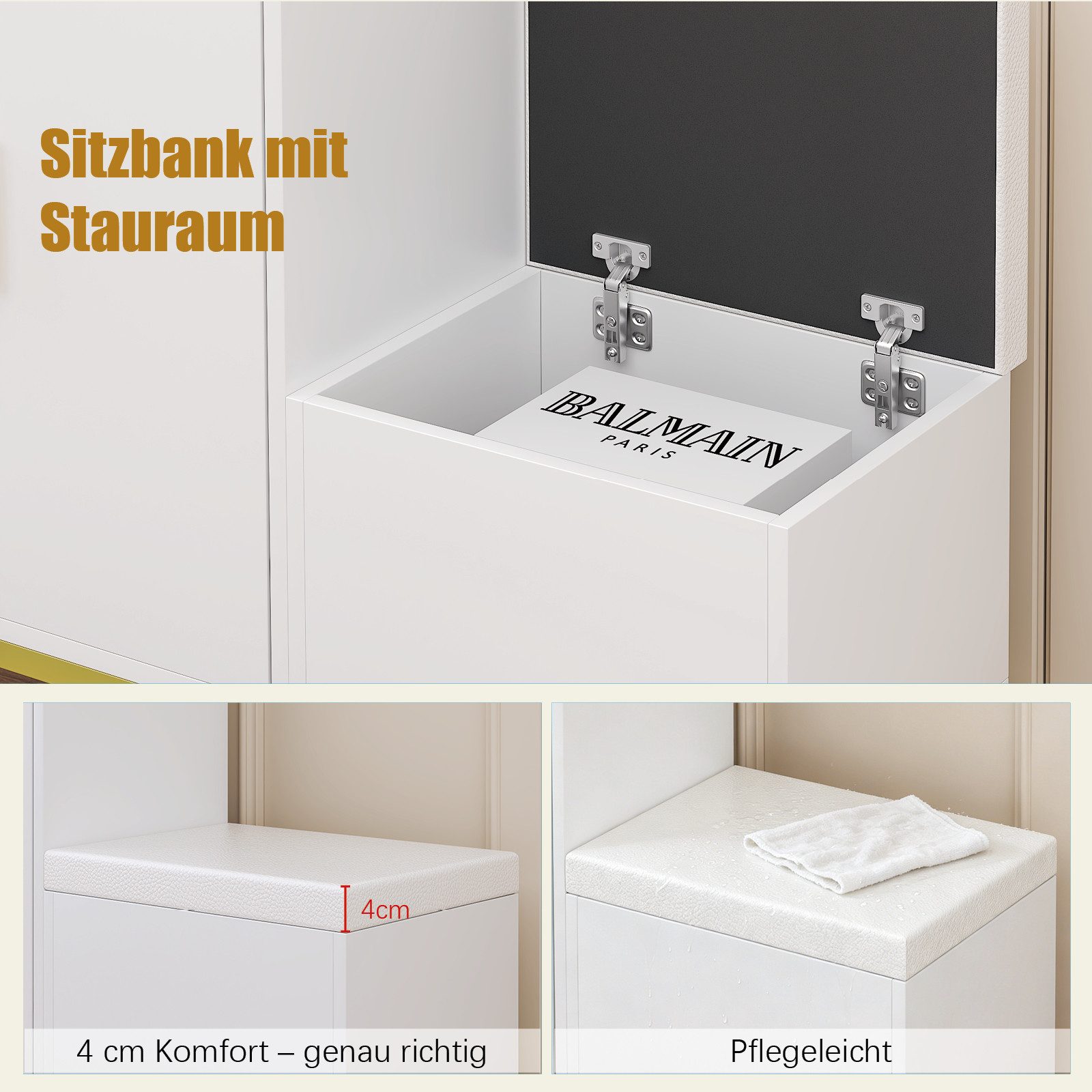radelldar Schuhschrank mit 1 Schubladen und 1 Verstecktes Staufach, Metallbeine, 100x30x91cm (1-St) verstellbaren Trennwände, 2-in-1 aus Schuhschrank & Sitzbank – Bild 5 von 5