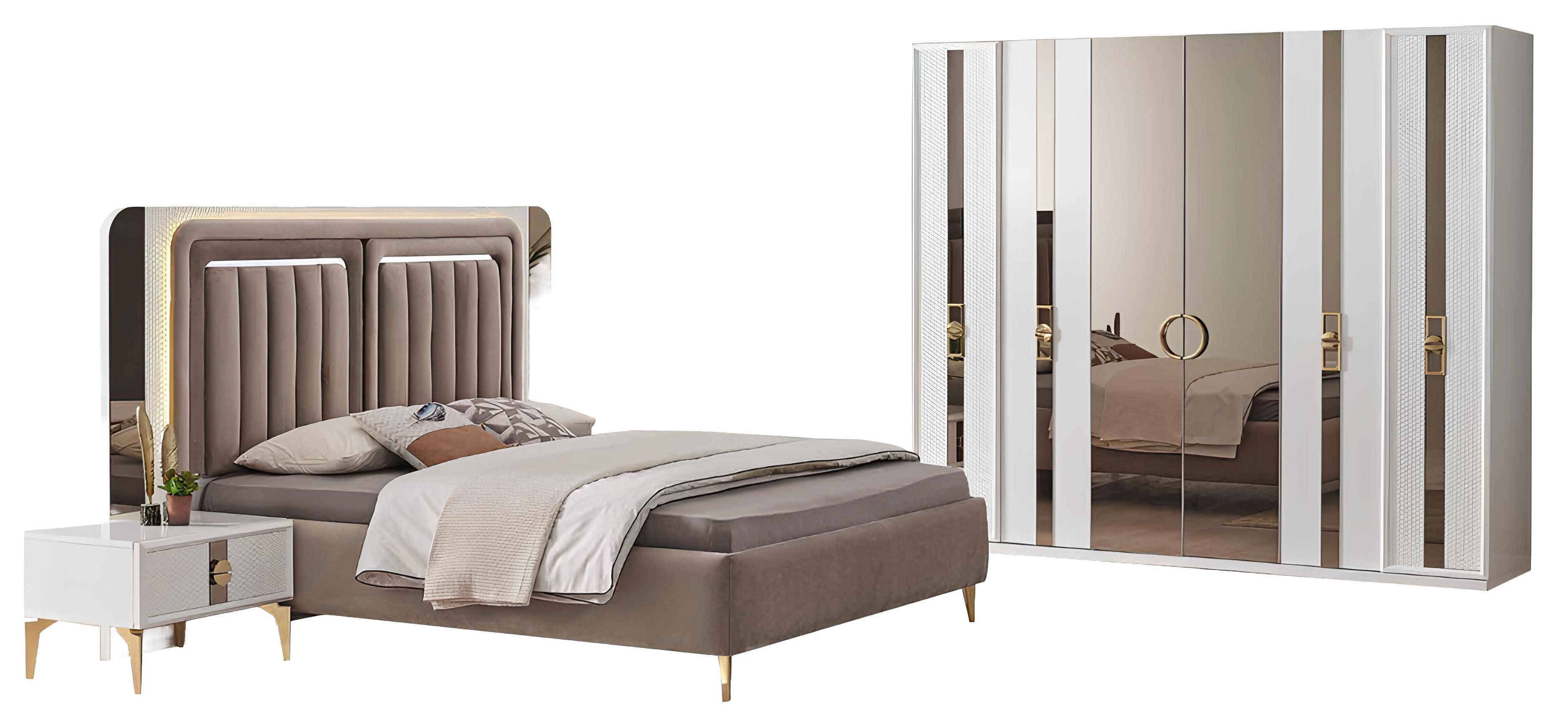 Bett Beige Schlafzimmer Garnitur Edles Doppelbett Nachttische