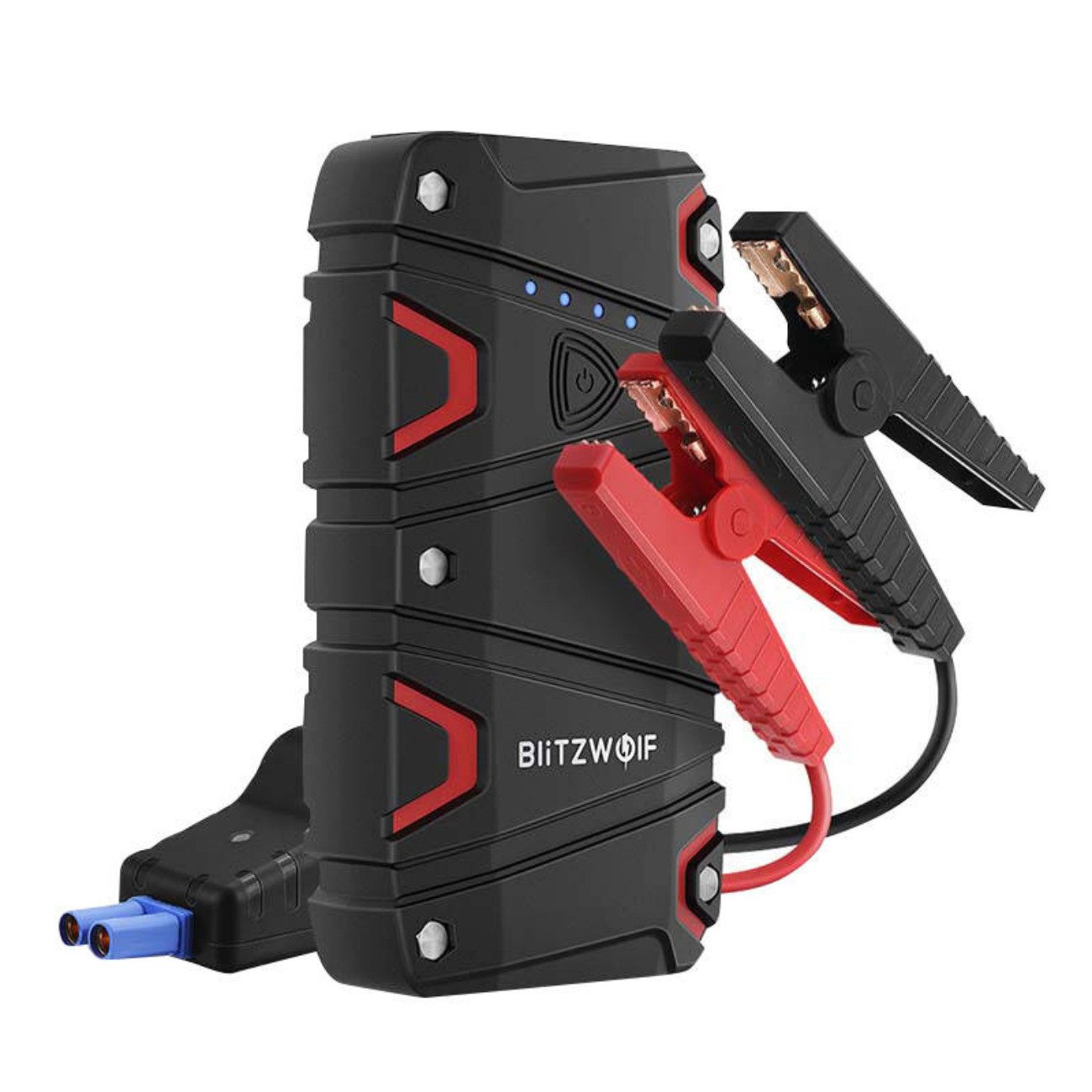 BLiTZWOLF BW-JS1 Autobatterie-Ladegerät (2000 mA, Inklusive Starterkabel, Ladekabel, Bedienungsanleitung, Starthilfe-Funktion für Fahrzeuge, Integrierte SOS-Leuchte)