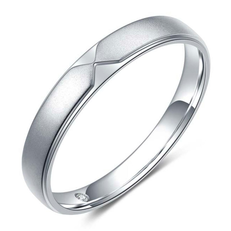 Sternvoll Goldring Matter Ehering "Nexus" aus 18K Weißgold mit geheimem Innendiamant, Innendiamant, Mattiert, Minimalistisch, X-Gravur, Unisex