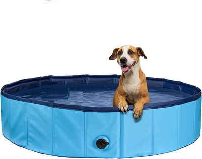 JUNG Planschbecken Hundepool 160x30 cm, stabile Konstruktion, mit Ablassventil, Faltbar, (Faltbar Familienpool Kinderpool Schwimmpool Kinder, Garten, Gartenpool, Haustier, Katze, Swimmingpool, Hund, Wasserspielzeug), Aufstellpool, Plansbecken, Kinder, Baby, Haustiere, Hunde