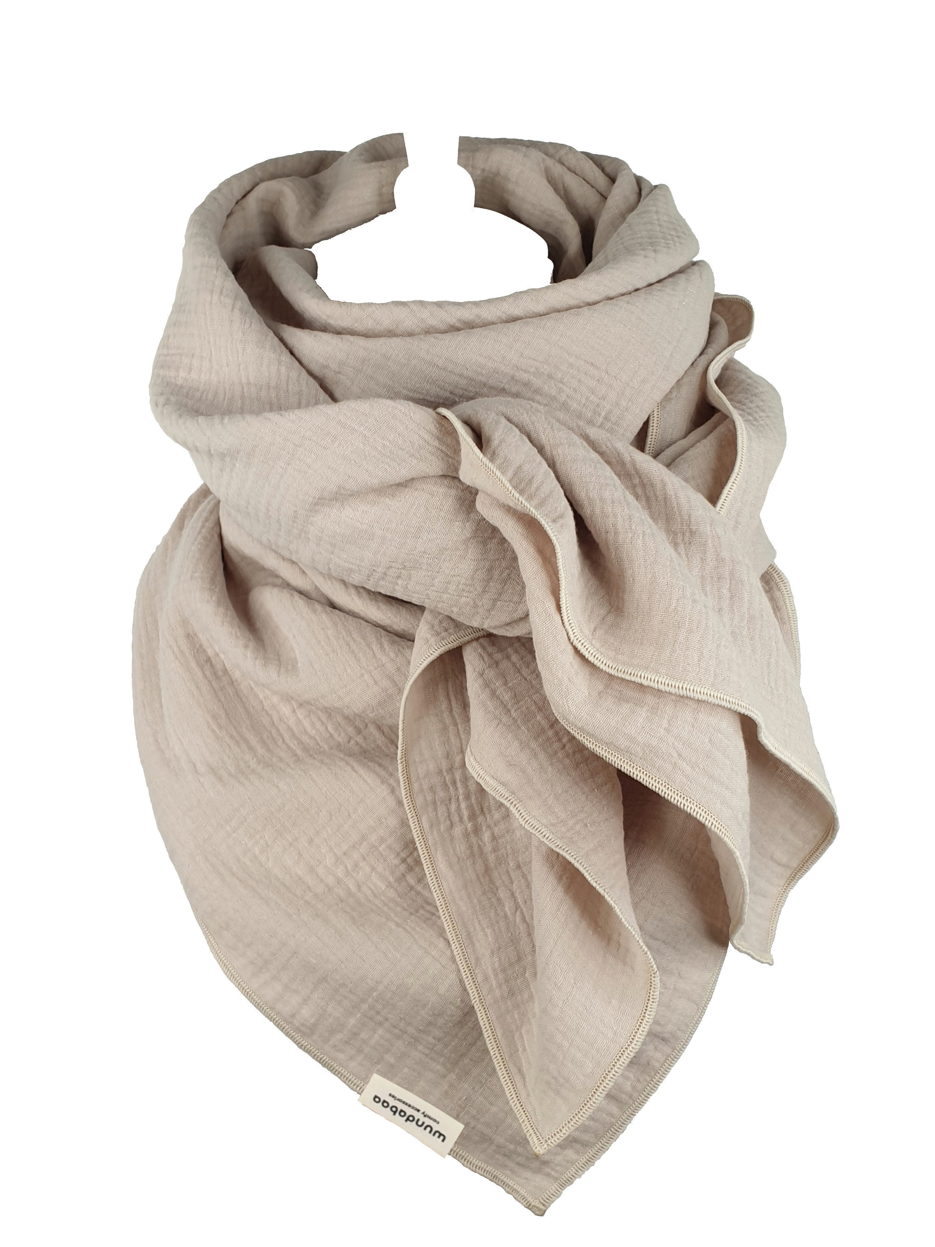 wundabaa Halstuch Musselin in Farbtönen beige, braun, gelb, Rand in Bauschgarn, unifarben