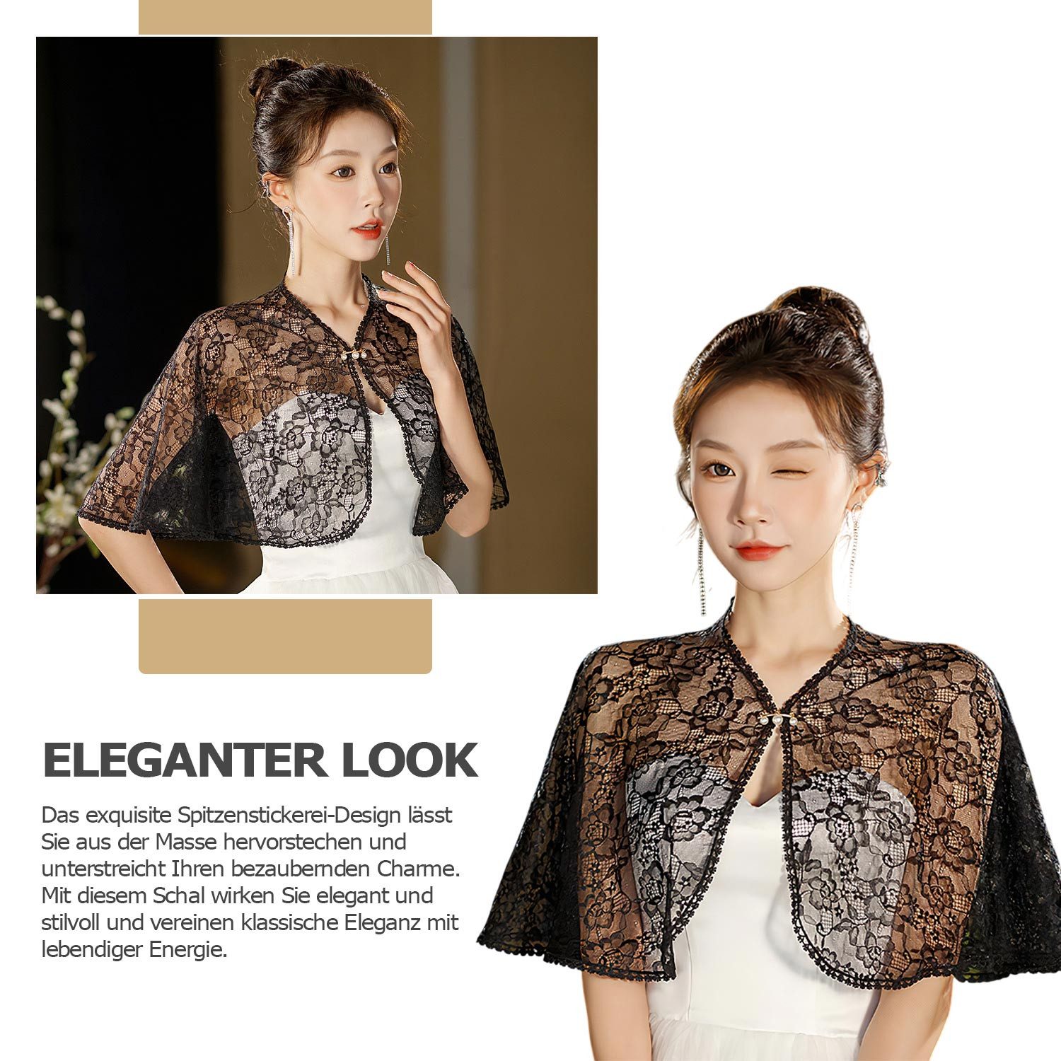 Refttenw Poncho Bolero Jacke Damen Jäckchen,Spitzen Bolero Strickjacke,Cardigan