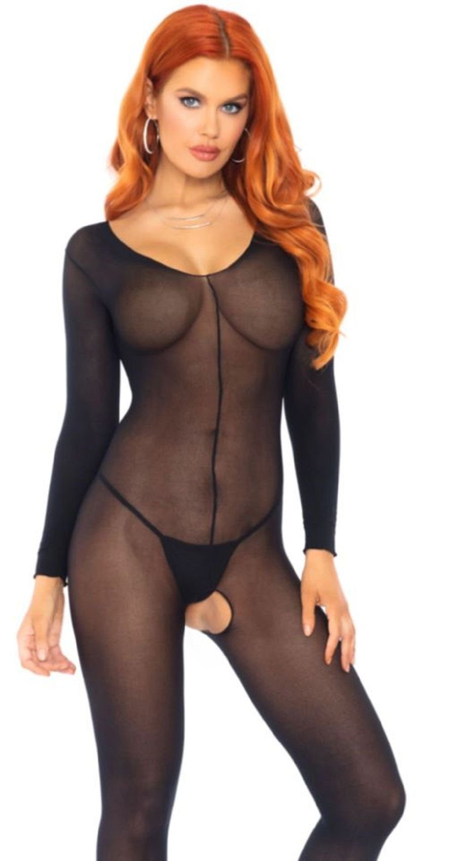 Leg Avenue Bodystocking Body Transparent mit langem Arm aus Nylon schwarz Größe 36 bis 40 0 DEN