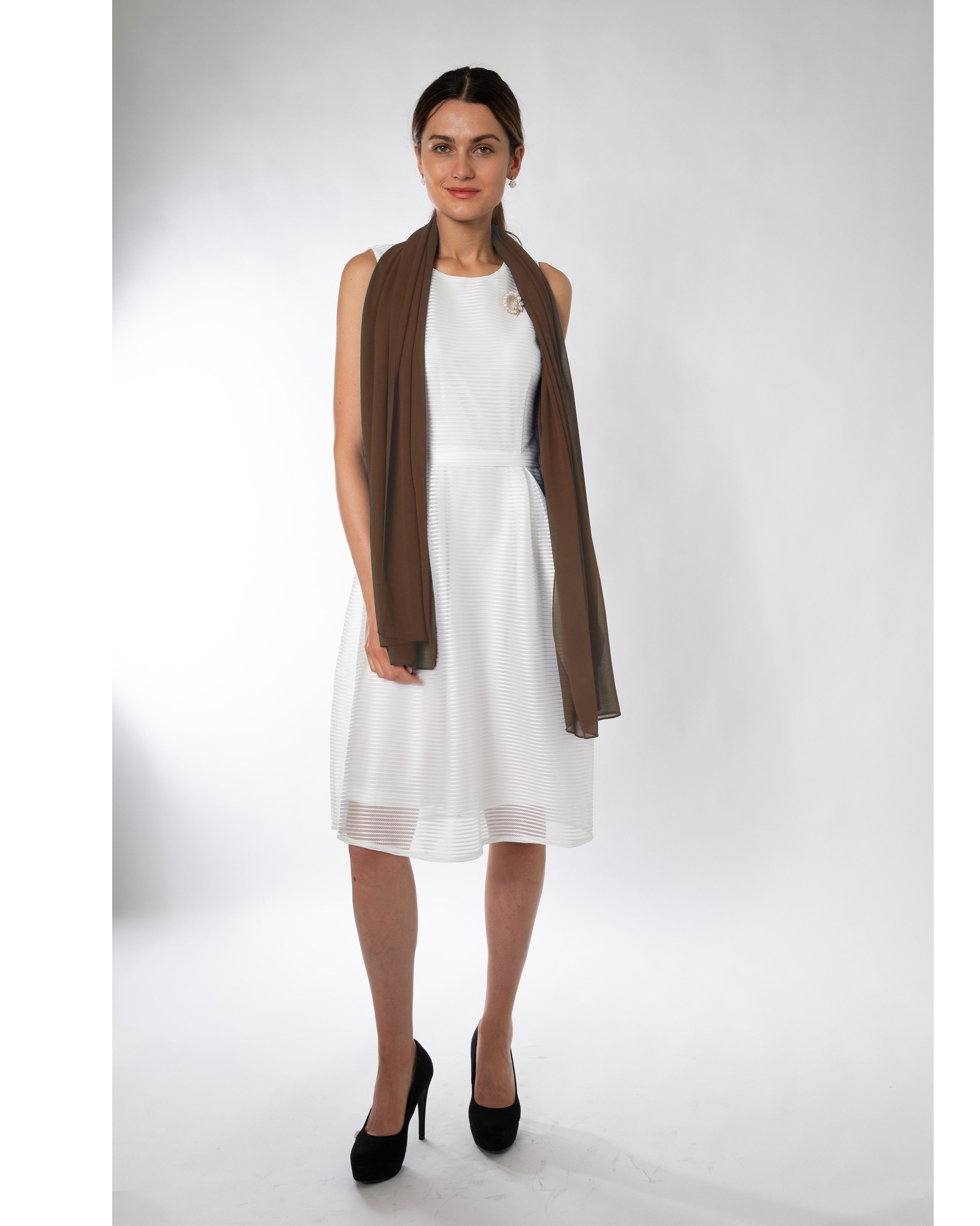 MayTree Modeschal Chiffon Schal Damen Stola Umschlagtuch Abendkleid 70x180, Schokobraun, (Stück, 1-St)