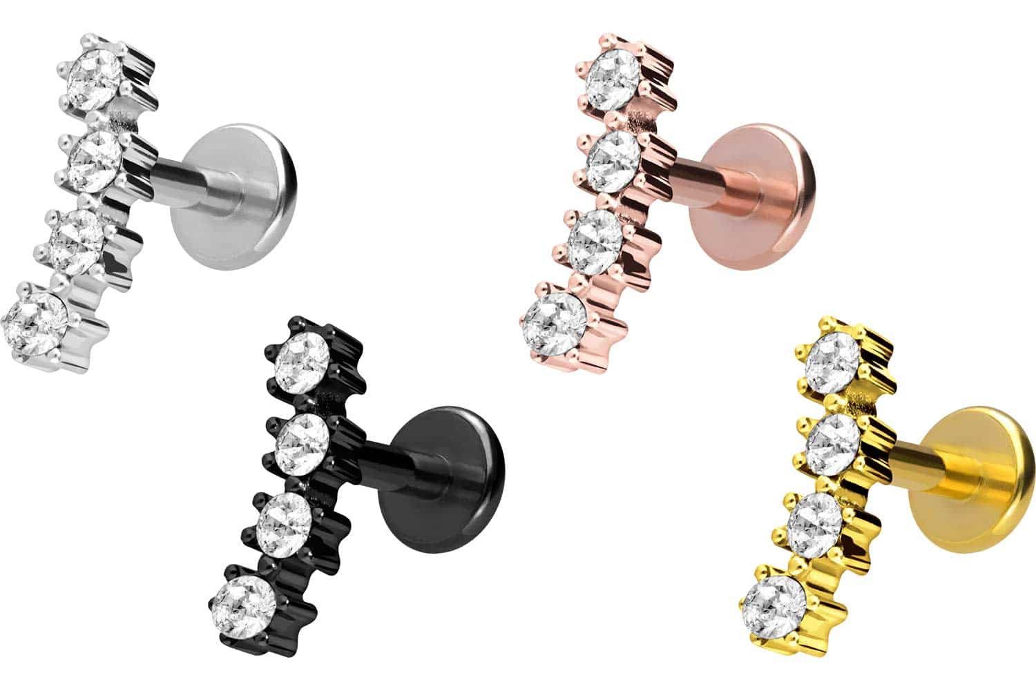 PIERCINGLINE Piercing-Set Titan Labret mit Innengewinde 4 EINGEFASSTE KRIST günstig online kaufen