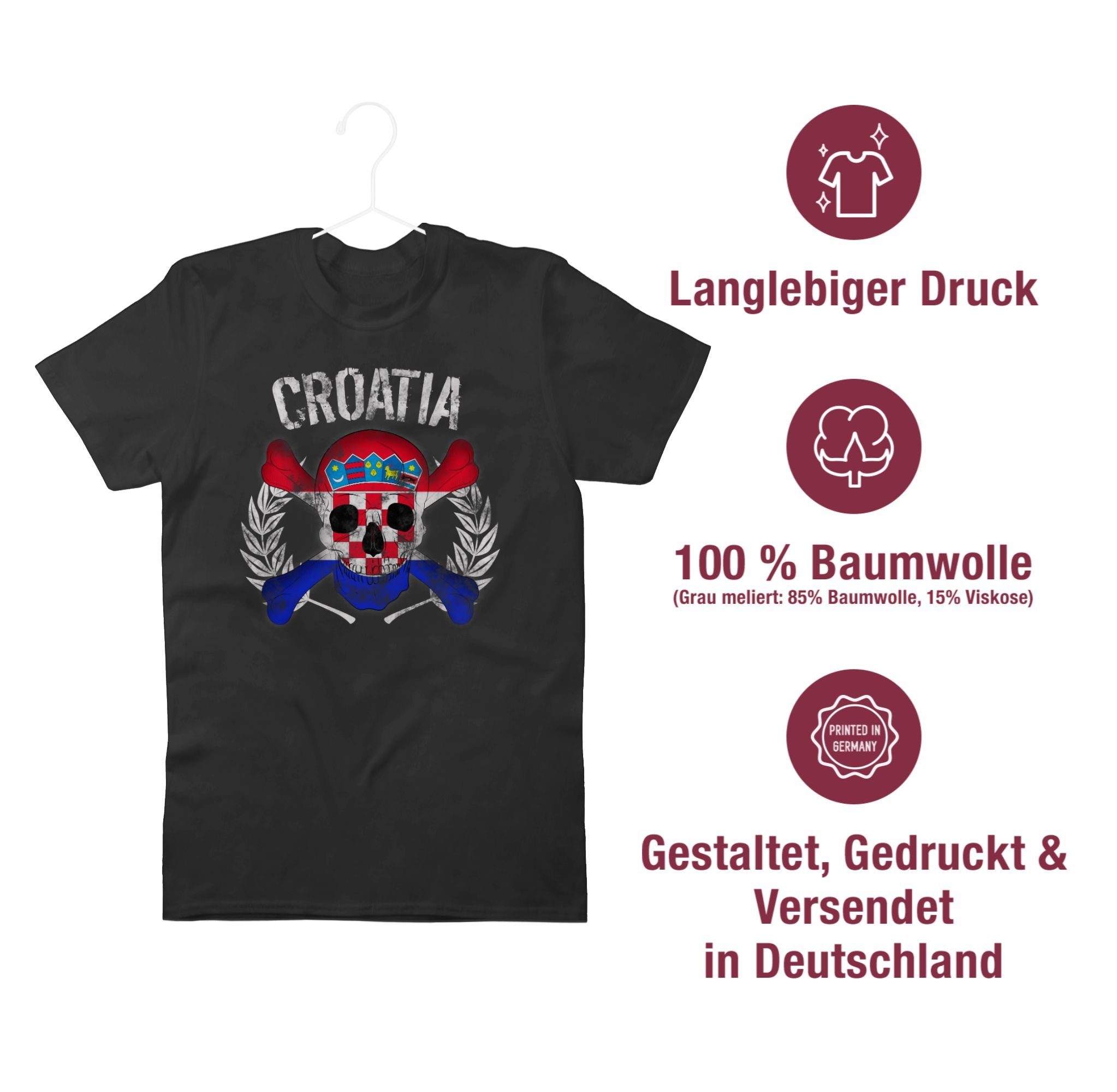 WM Kroatien EM Schwarz Totenkopf 1 2024 Shirtracer Fussball Croatia T-Shirt