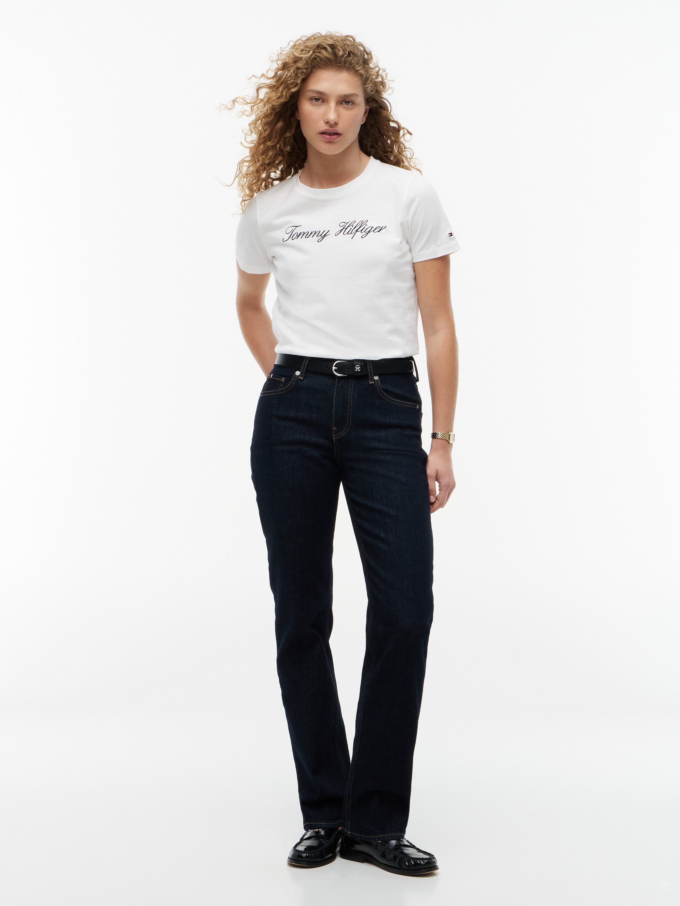 Tommy Hilfiger T-Shirt NOS SCRIPT REGULAR C-NK SHORT SLEEVE mit Rundhals und kontrastfarbener Stickerei, Regular Fit – Bild 4 von 5