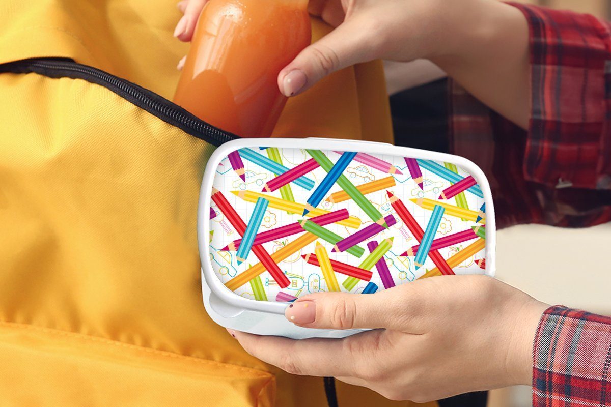 Kunststoff, MuchoWow Erwachsene, für Regenbogen, Lunchbox - Mädchen (2-tlg), Brotbox und für - weiß Kinder Jungs und Muster Bleistift Brotdose,