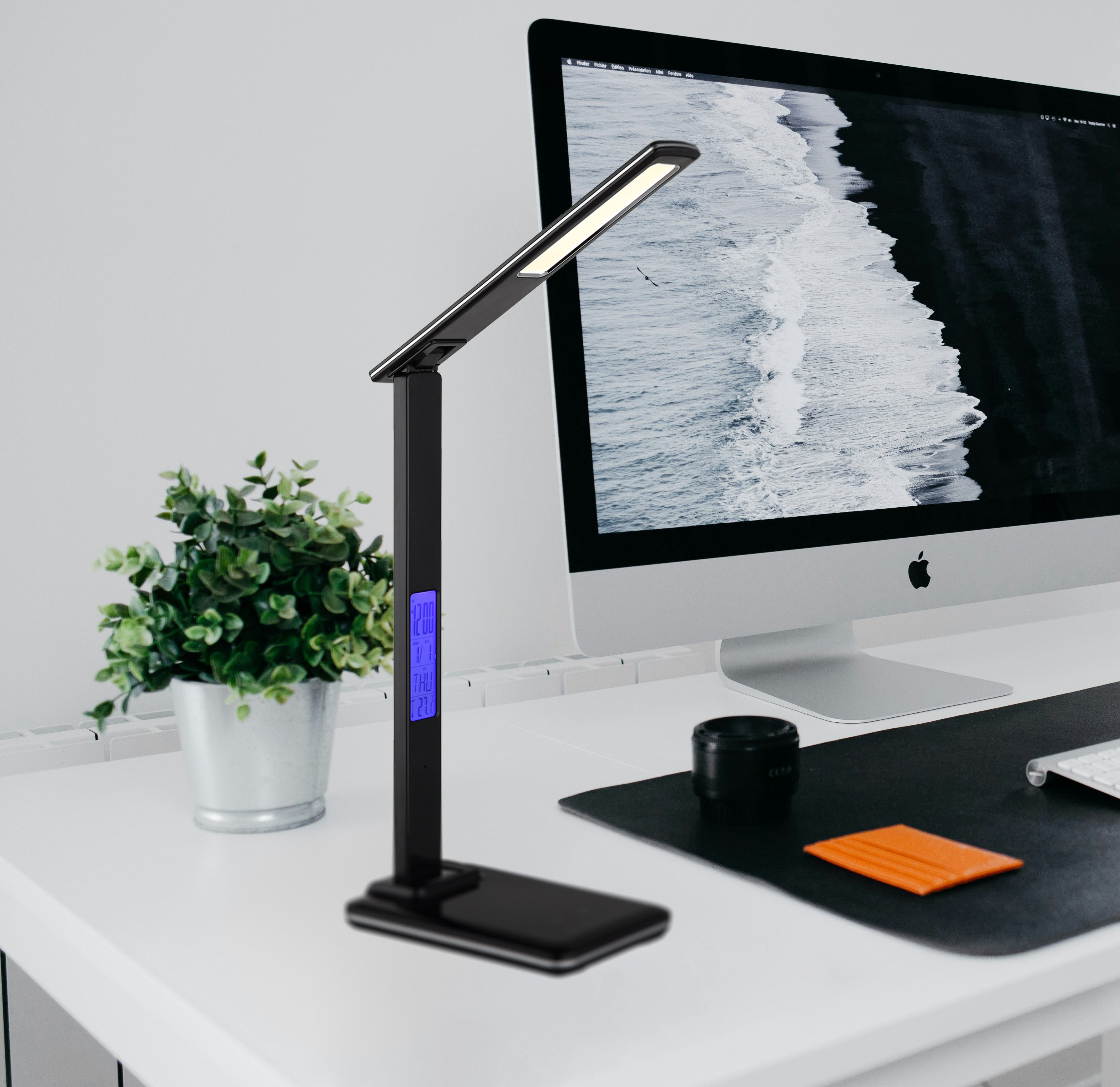 Hanseatic LED Tischleuchte TL-CCT, Dimmfunktion, Farbsteuerung, Kalenderfunktion, Leuchtdauer einstellbar, Temperaturanzeige, Timerfunktion, mehrere Helligkeitsstufen, LED fest integriert, warmweiß - kaltweiß, Schreibtischleuchte, Office Lampe, CCT, Timer, Uhr