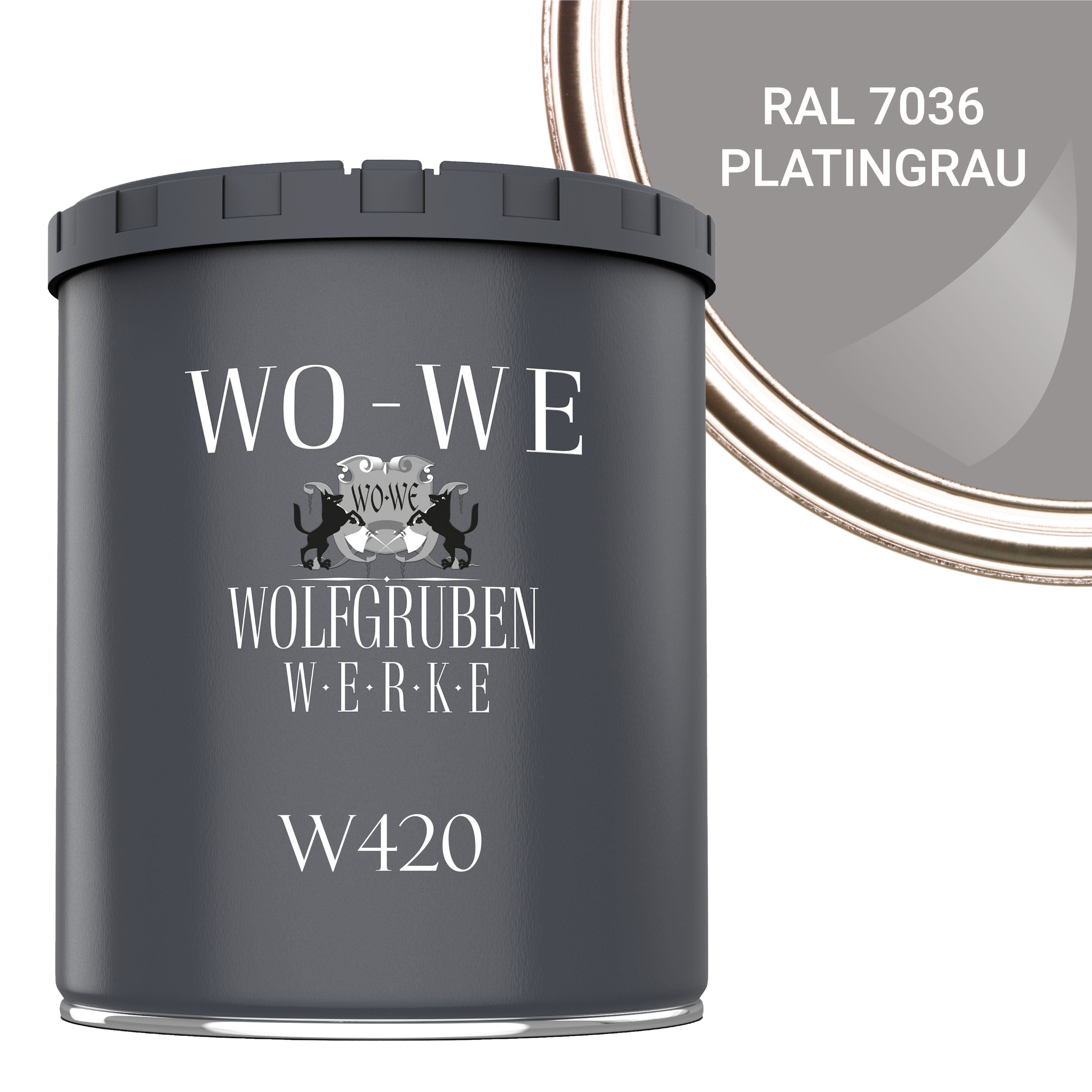 WO-WE Holzlack Holzfarbe Wetterschutzfarbe Wasserbasis Holzanstrich 7036 RAL 1-10L, Platingrau W420, Seidenglänzend